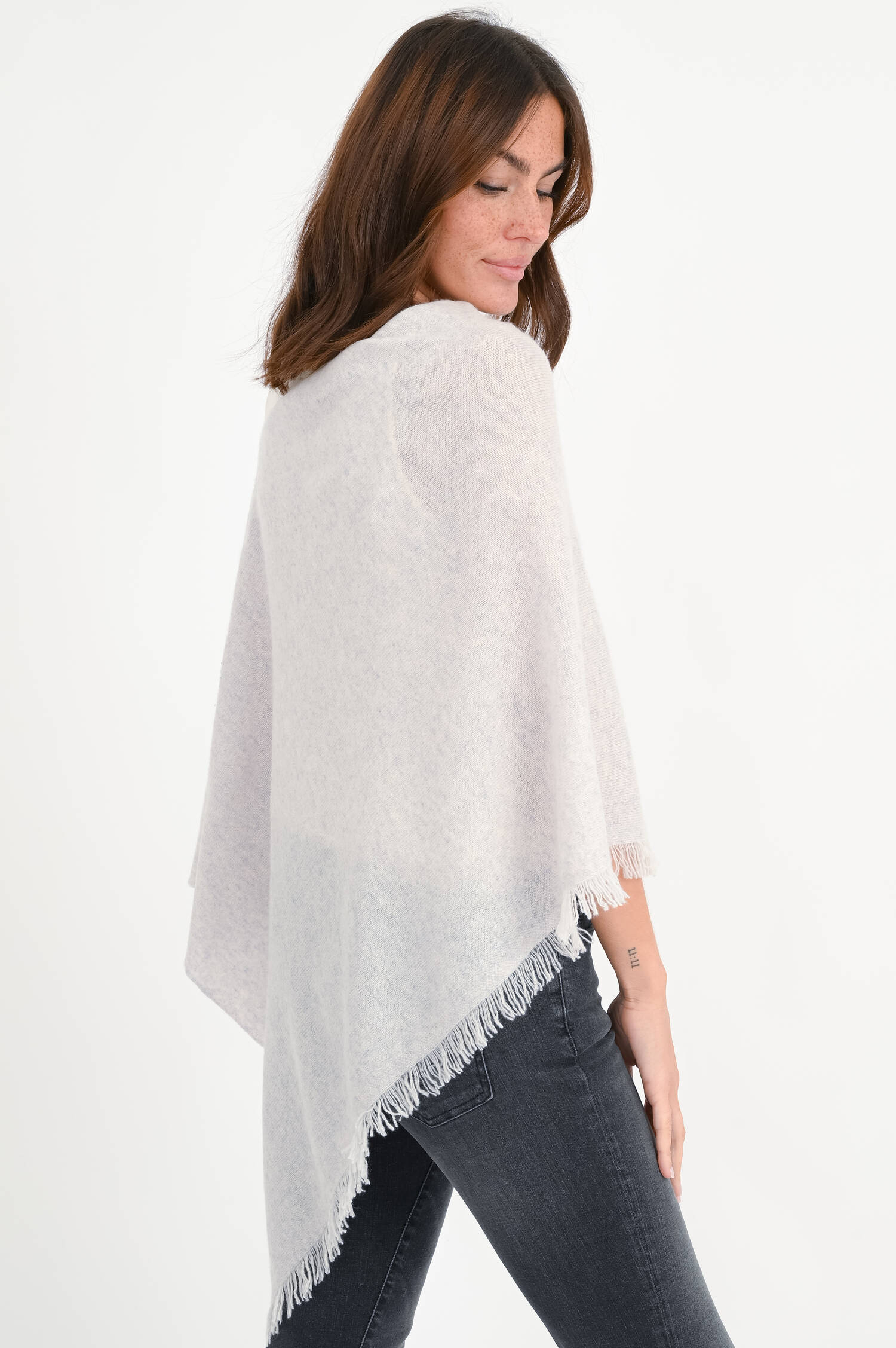 Cashmere Poncho in Hellgrau meliert