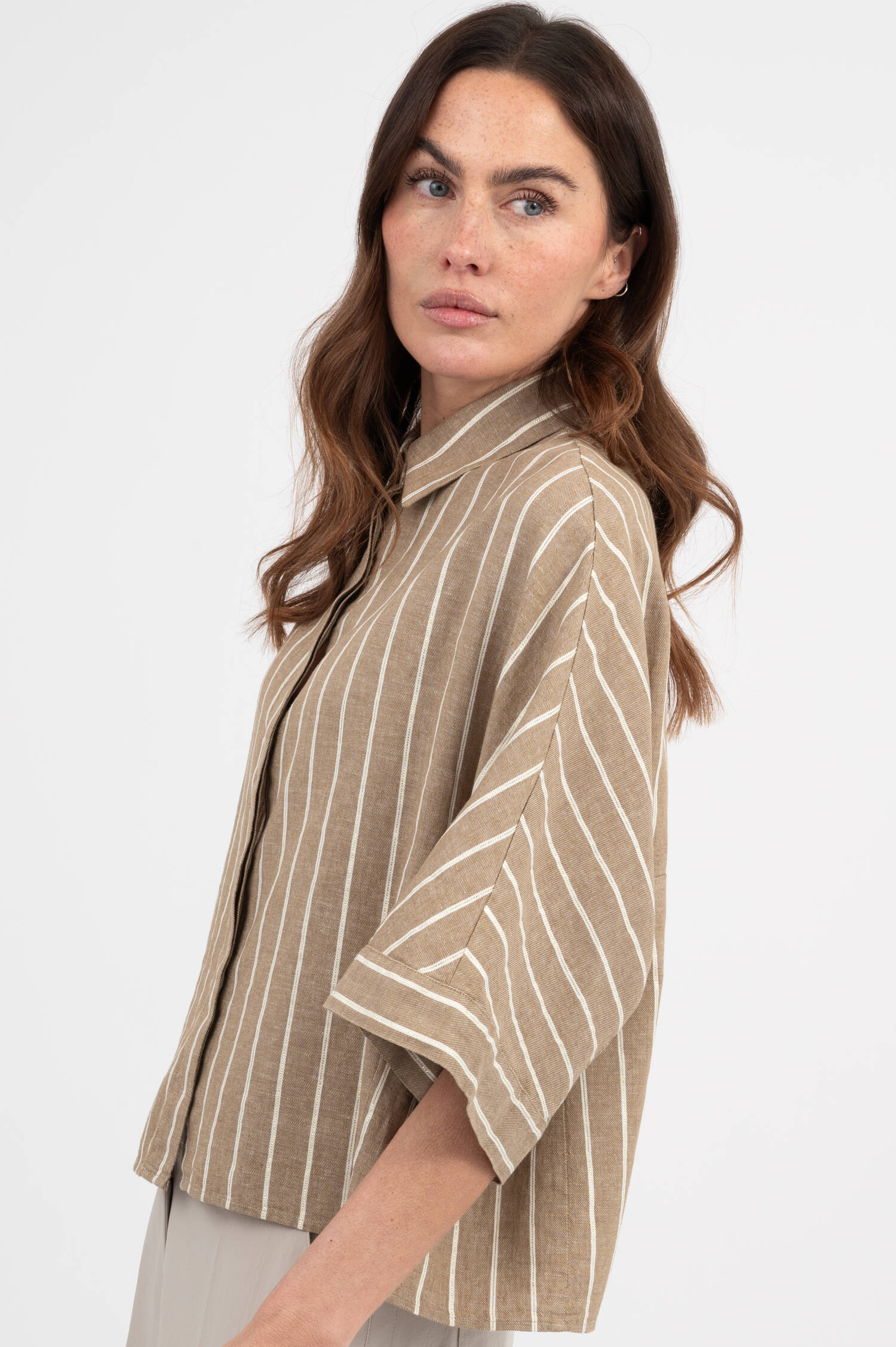 Leinenbluse HOLLIE in Beige/Weiß