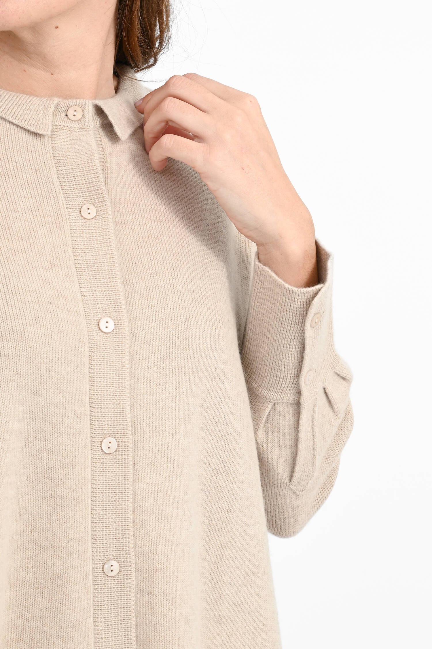 Langarm Cardigan aus Cashmere-Mix in Sand