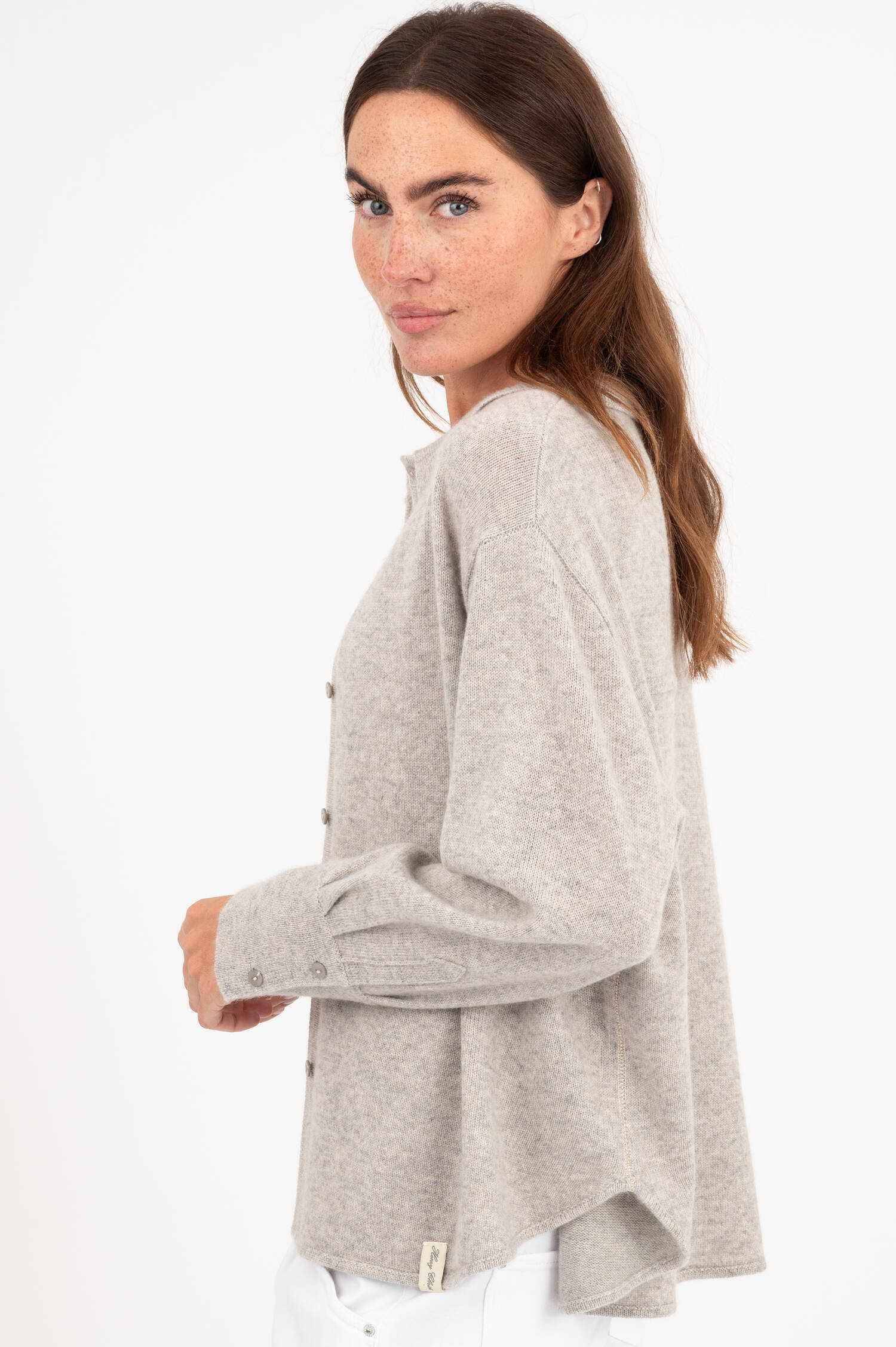Langarm Cardigan aus Cashmere-Mix in Hellgrau