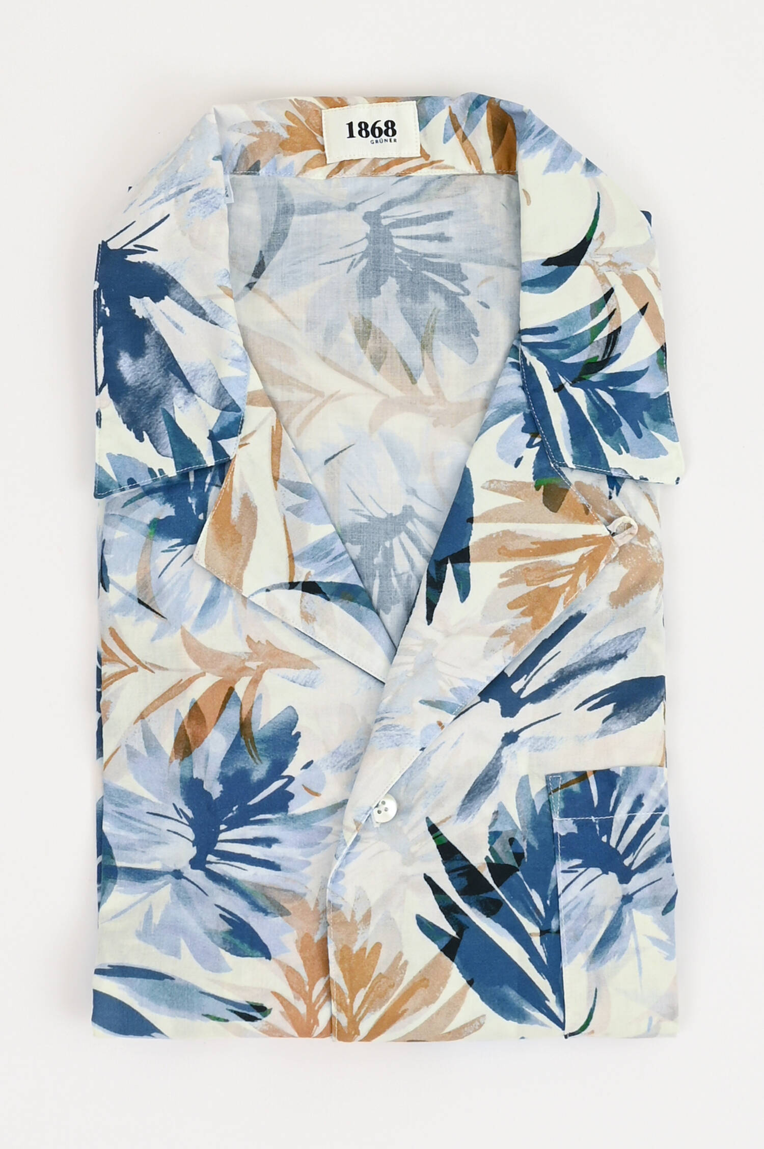 Hemd im Hawaii-Look in Blau/Natur