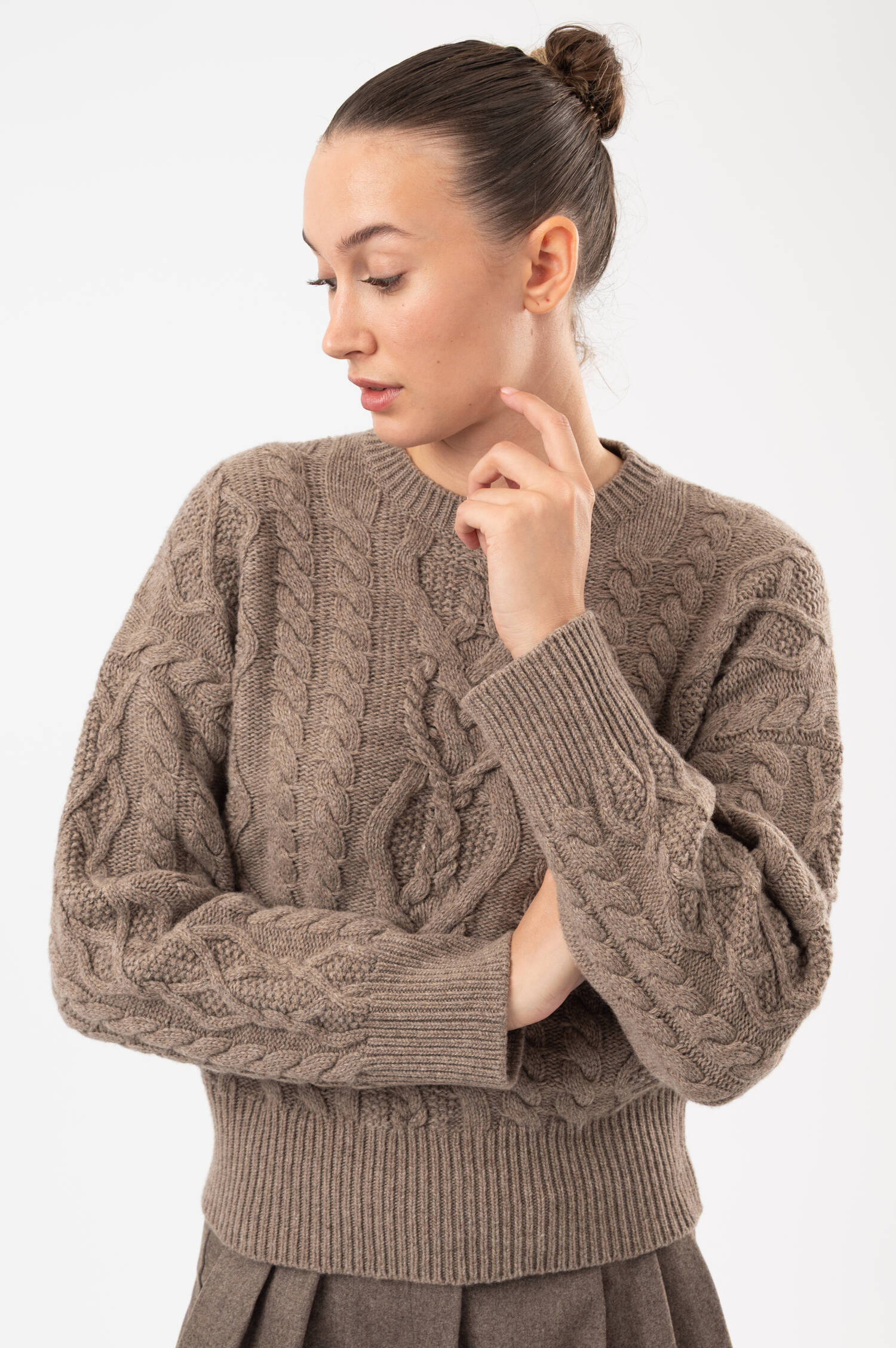 Zopfstrick Pullover in Braun 