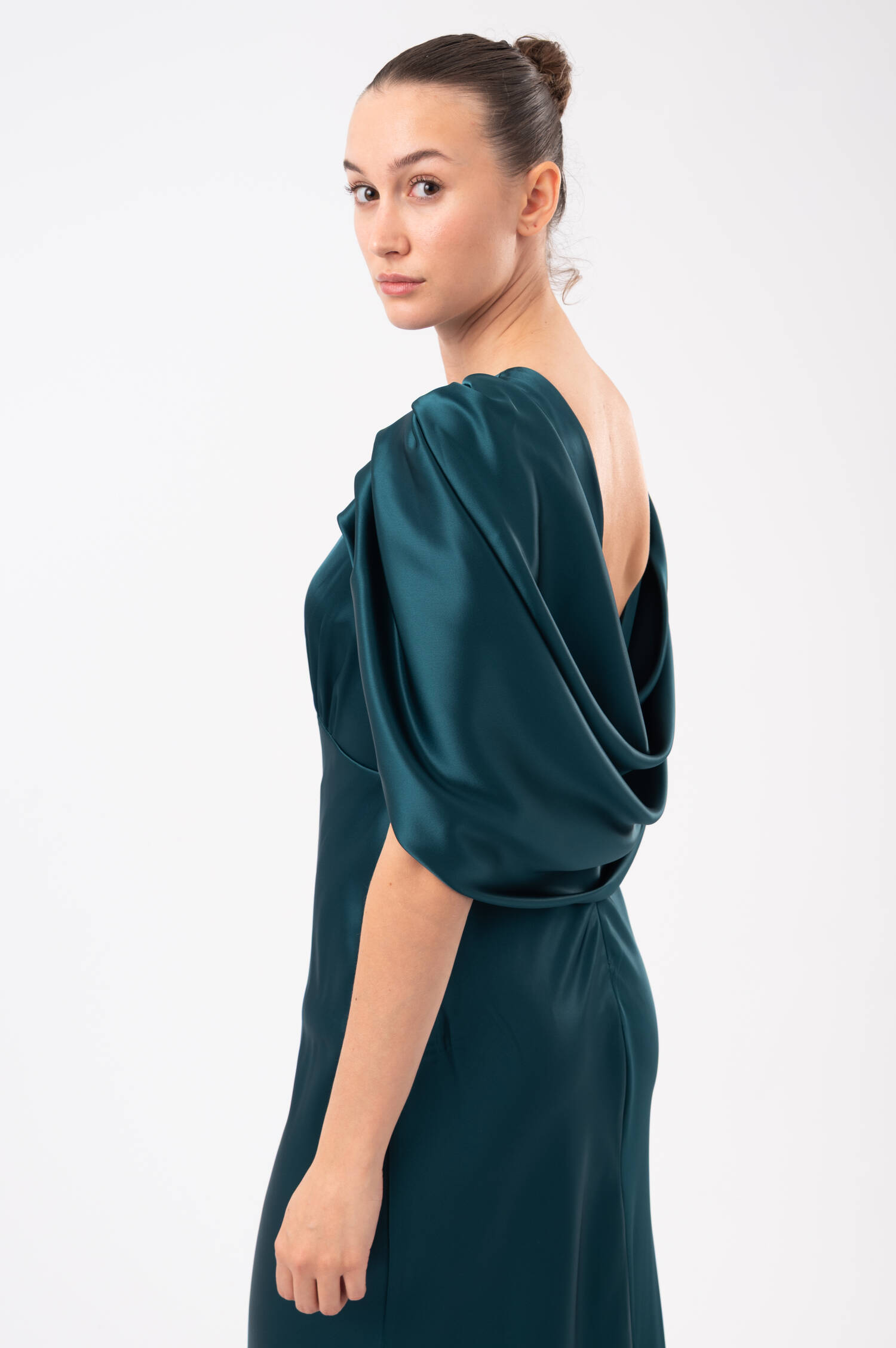 Satin-Maxi-Kleid LOUISE in Petrolblau