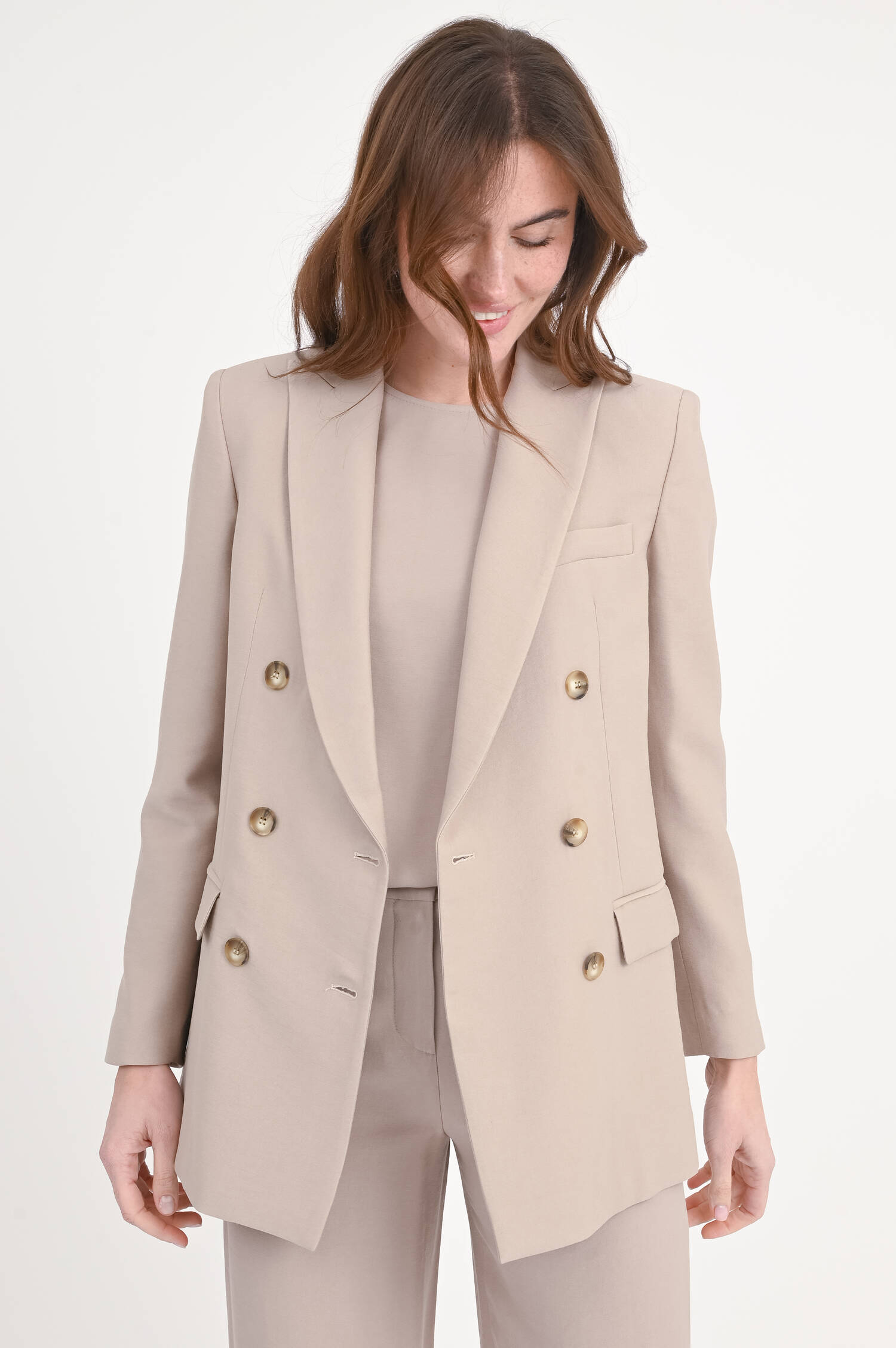 Zweireihiger Blazer aus Viskose-Mix in Taupe