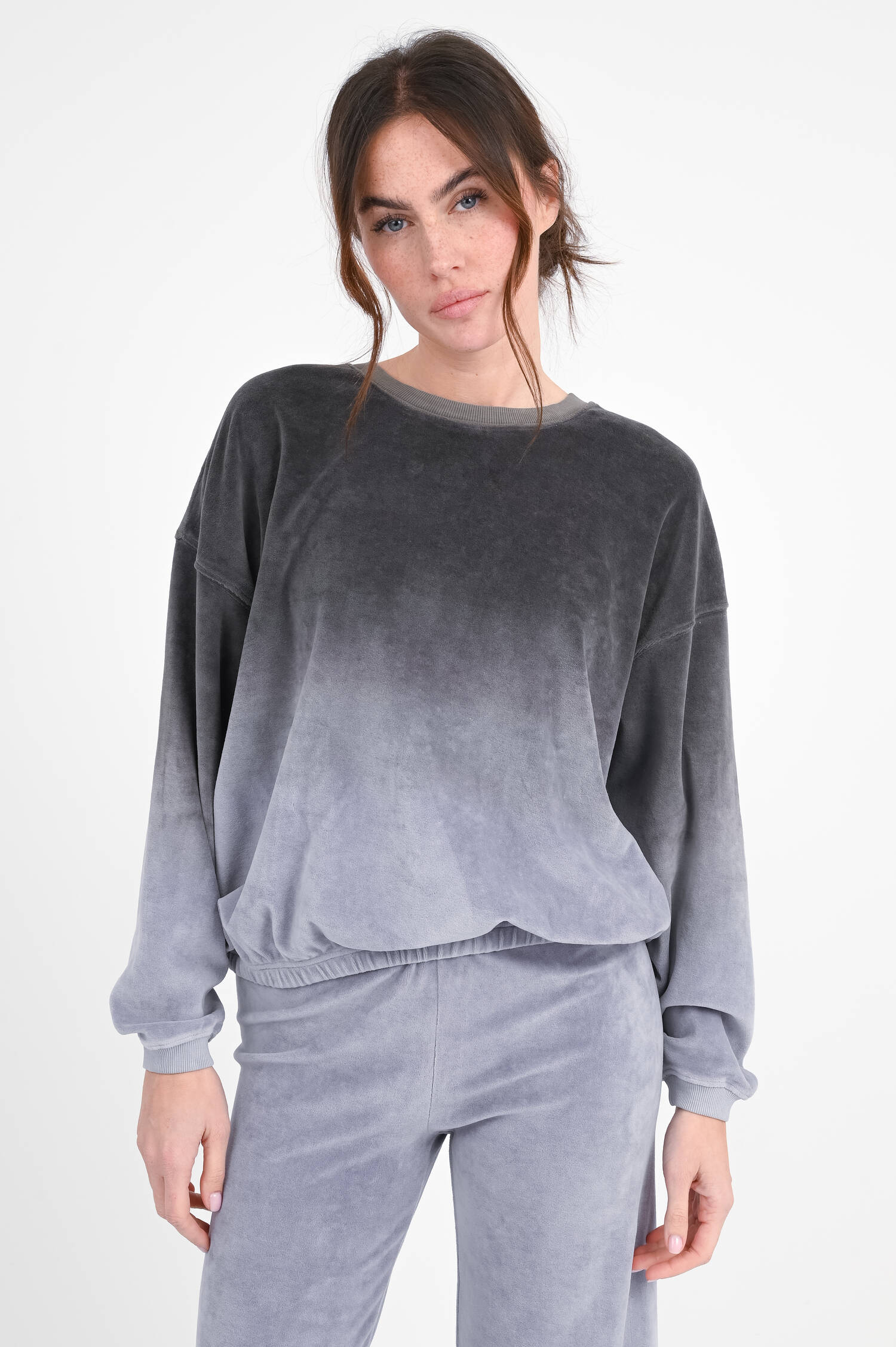 Velvet Sweatshirt MARYLAND in Grau/Blau