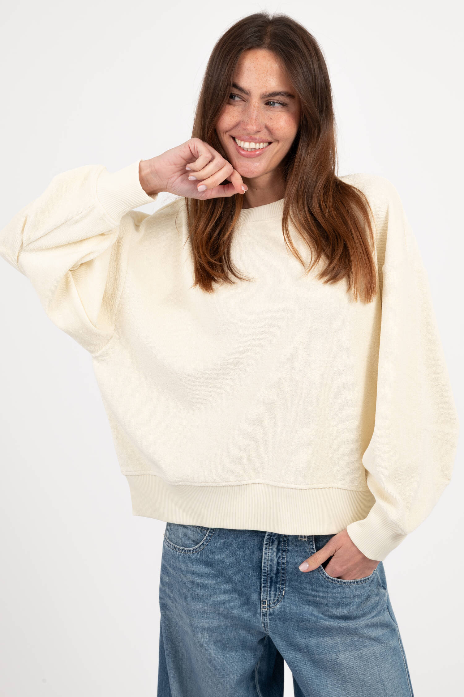 Sweater aus Baumwoll-Frottee in Creme