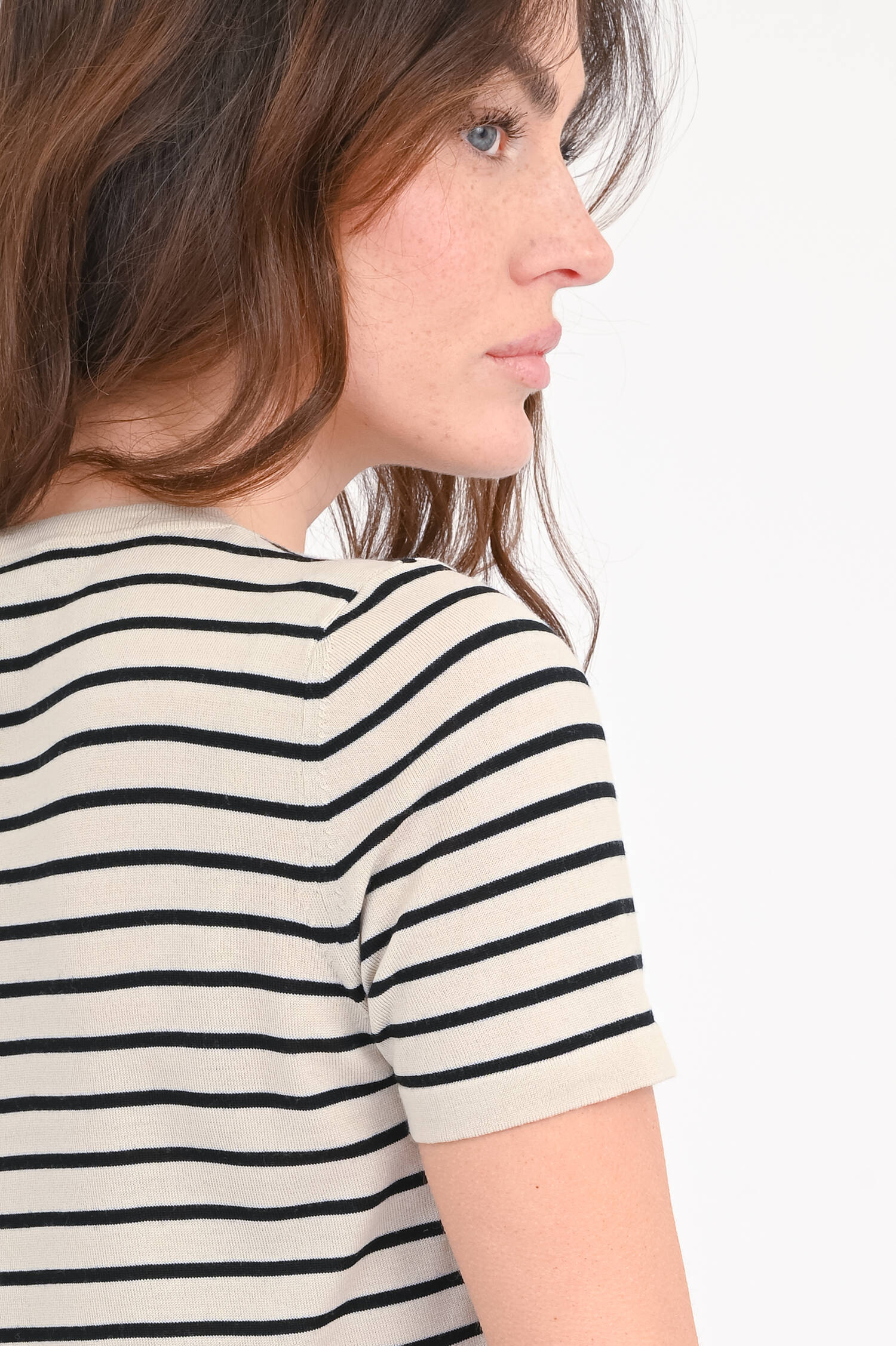 Shirt aus Wolle EGIDIO in Taupe/Schwarz gestreift