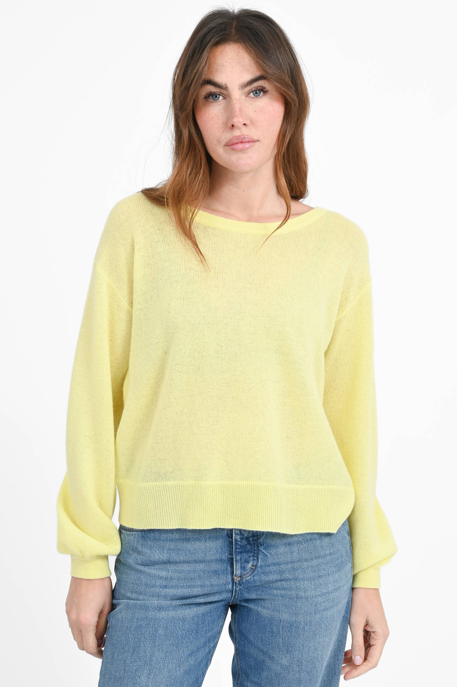 Cashmere-Pullover mit Maschen-Detail in Gelb