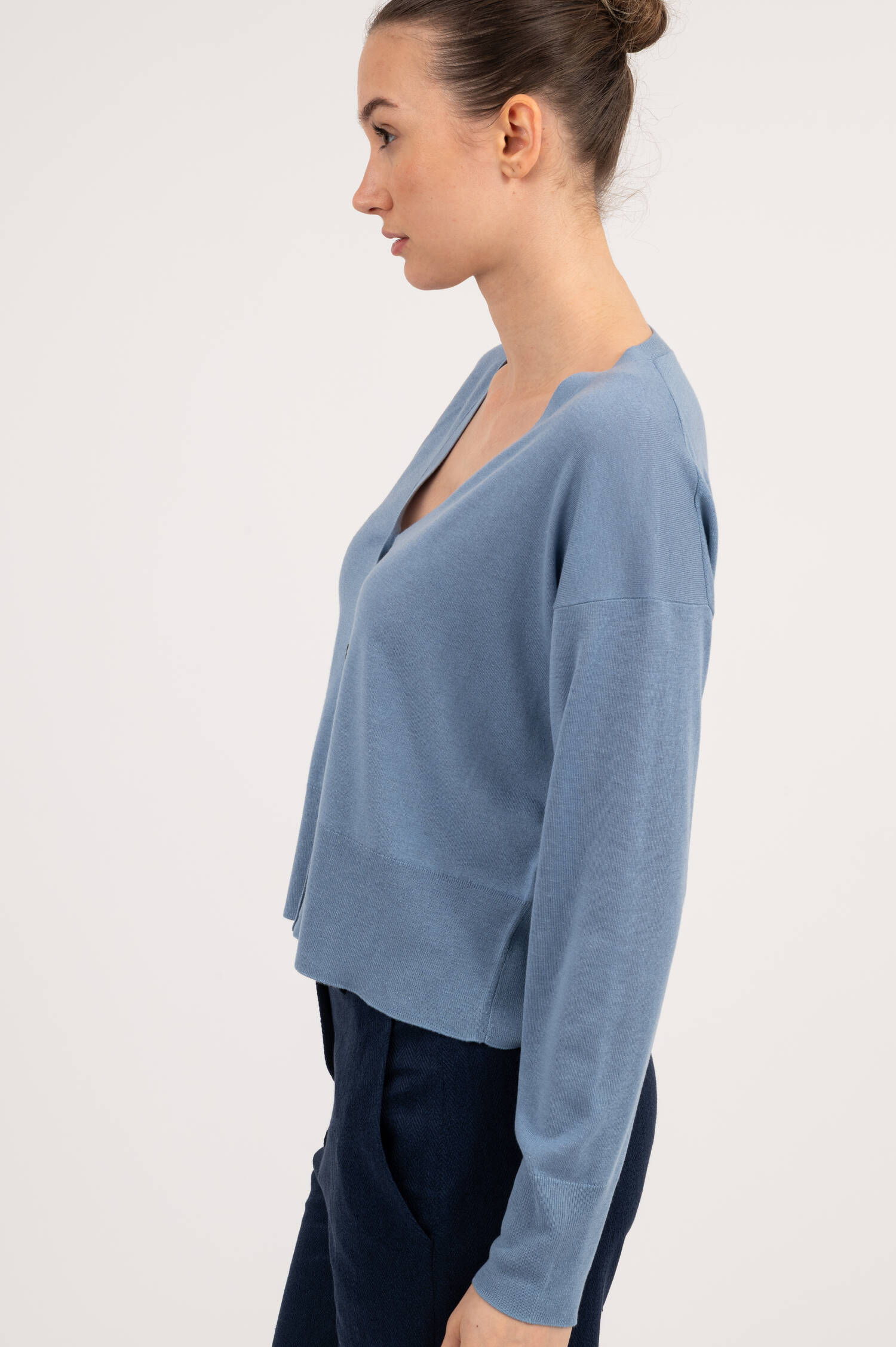 Seide/Cashmere Cardigan in Stoneblau