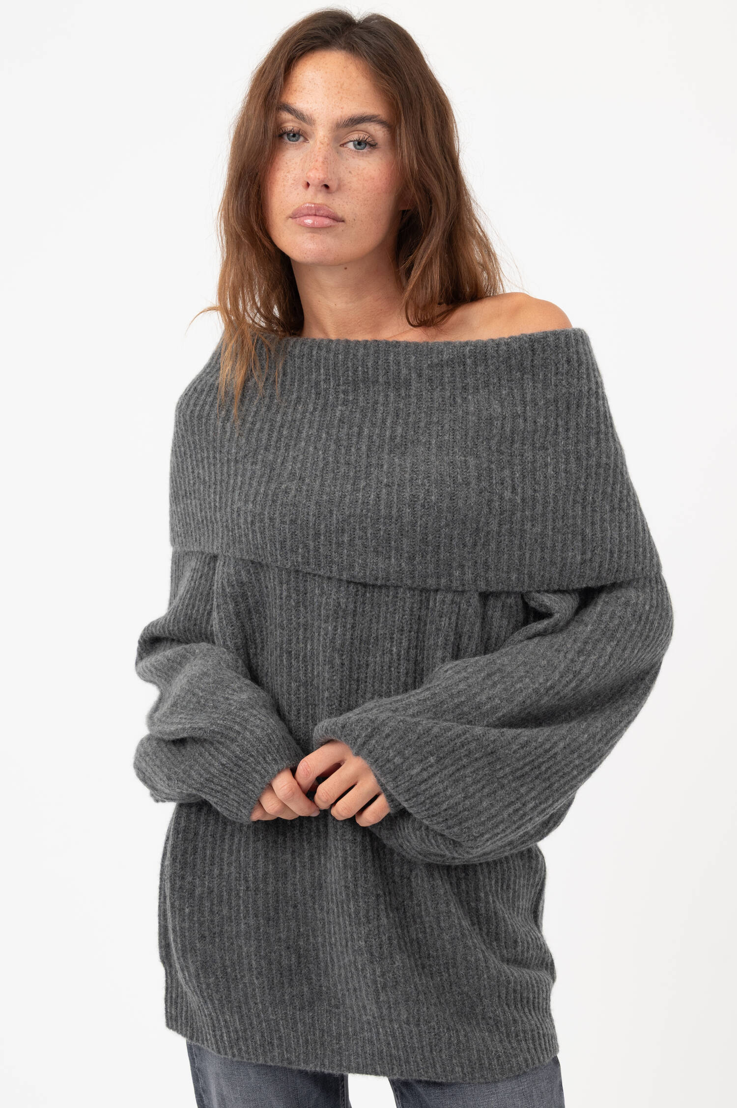 Cashmere-Baumwoll-Pullover BENTE in Grau meliert