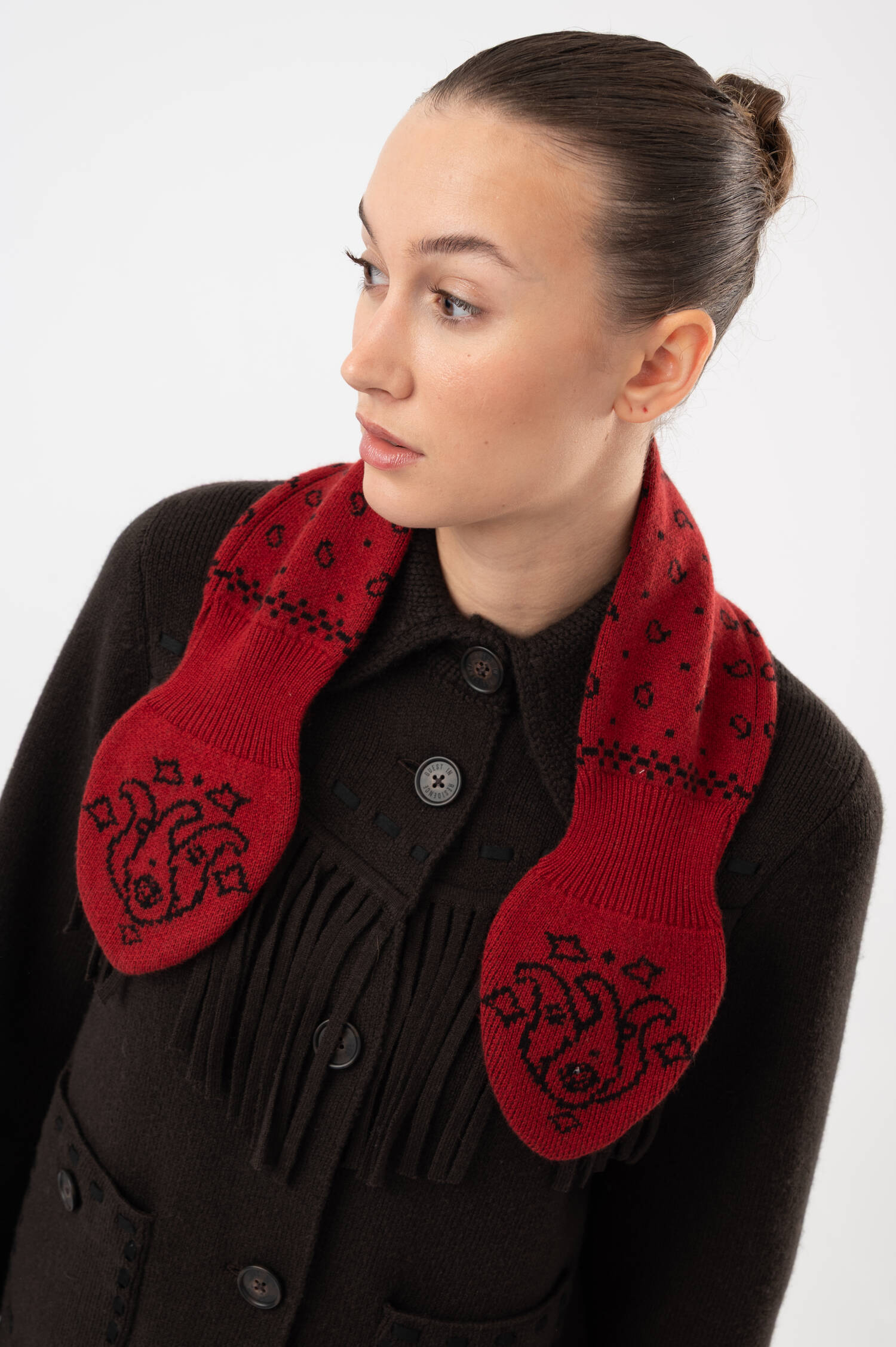 Bandana Woll/Cashmere Schal in Rot/Schwarz