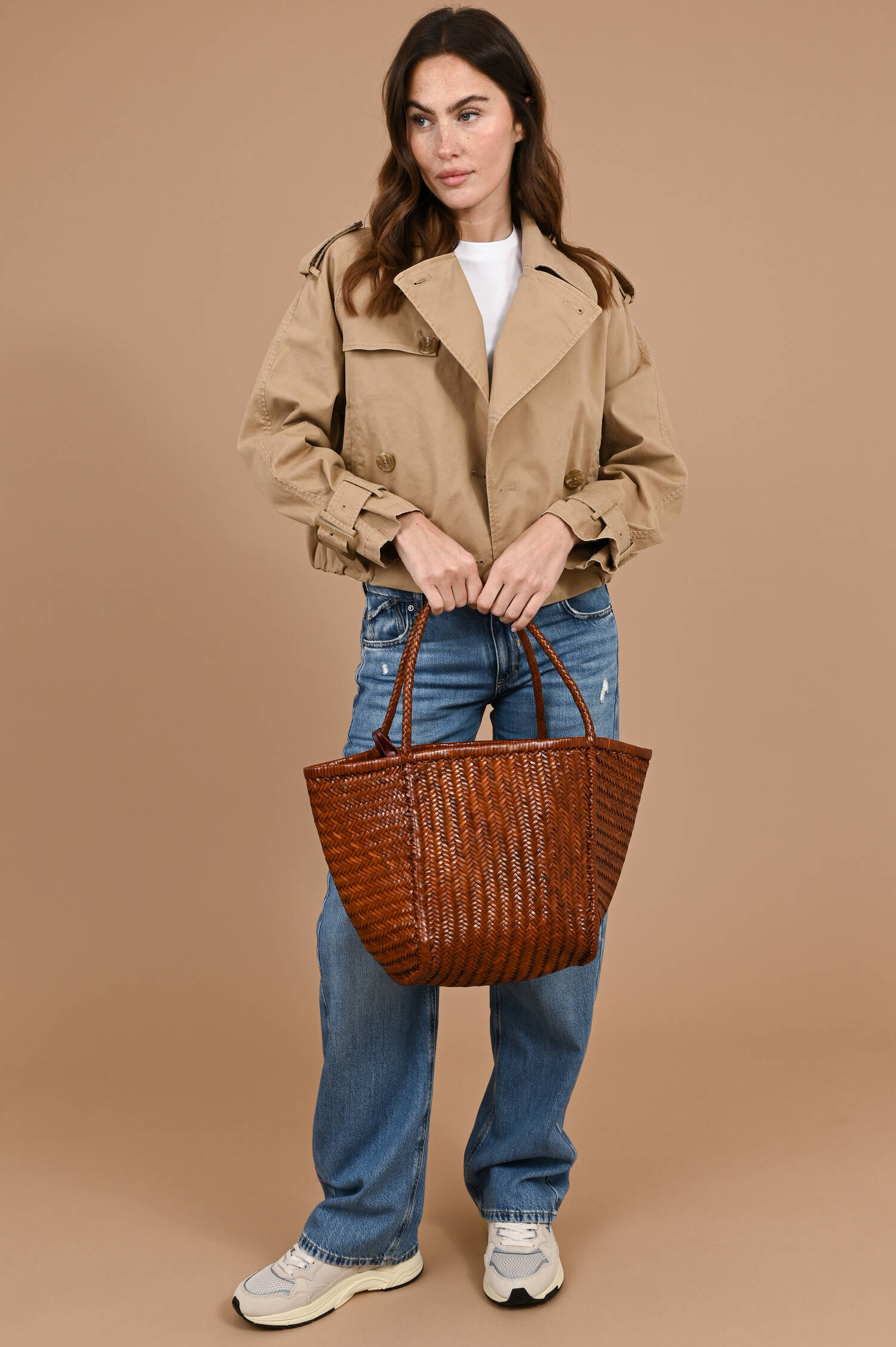 Geflochtener Leder Shopper RUBENS in Cognacbraun