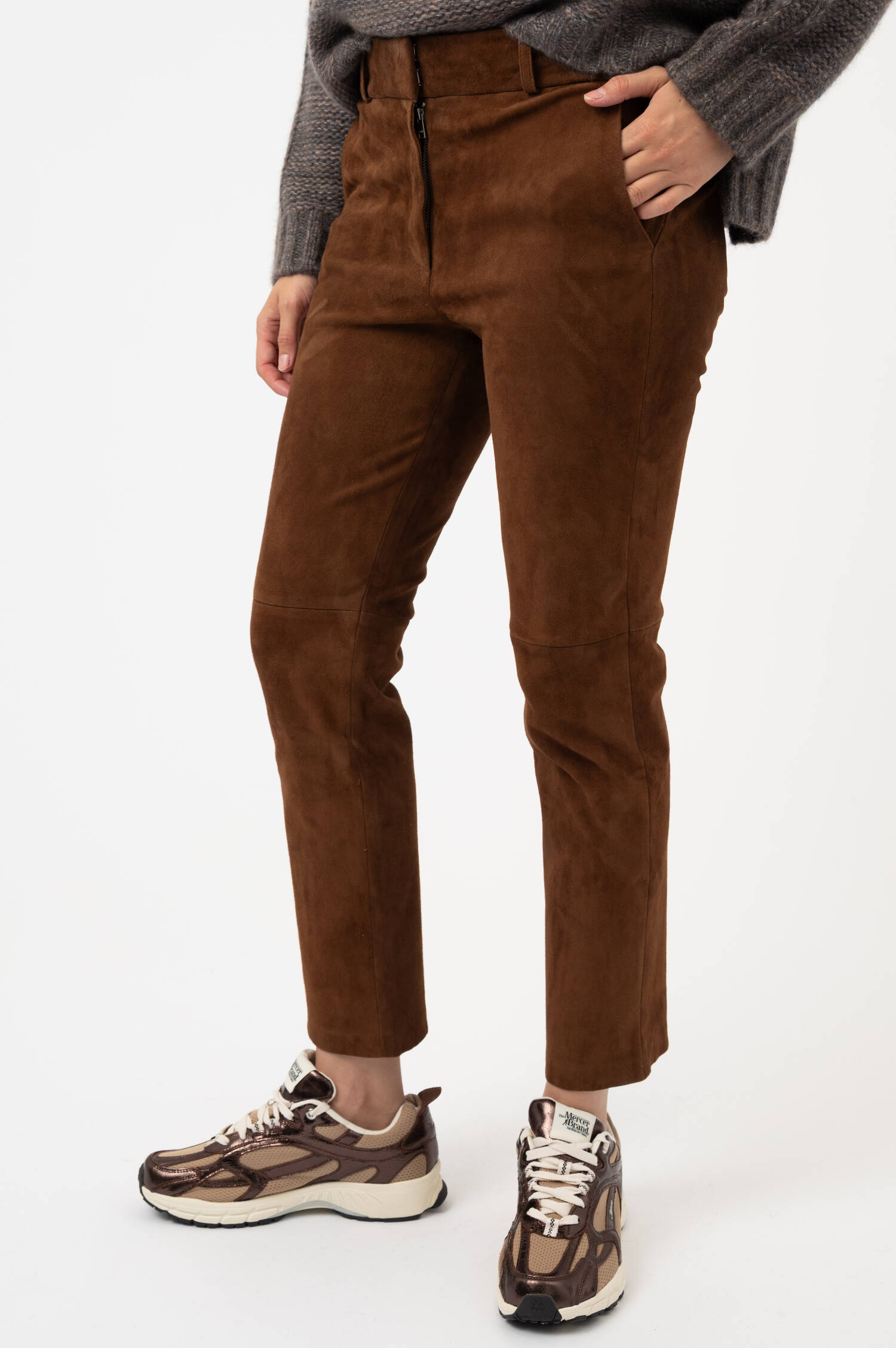 Stretch-Velourslederhose JEN in Braun