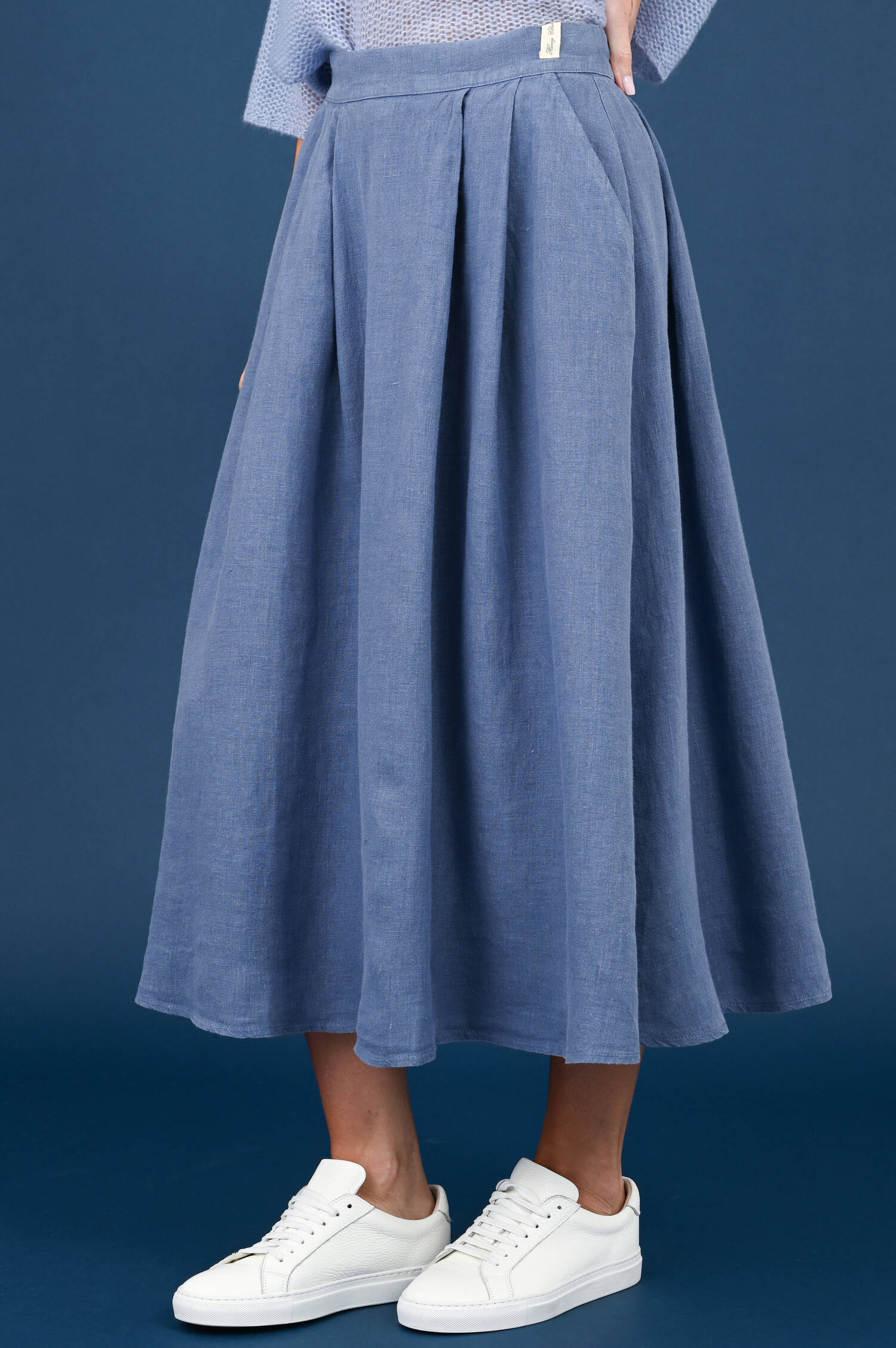 Midi-Leinenrock in Surfblue