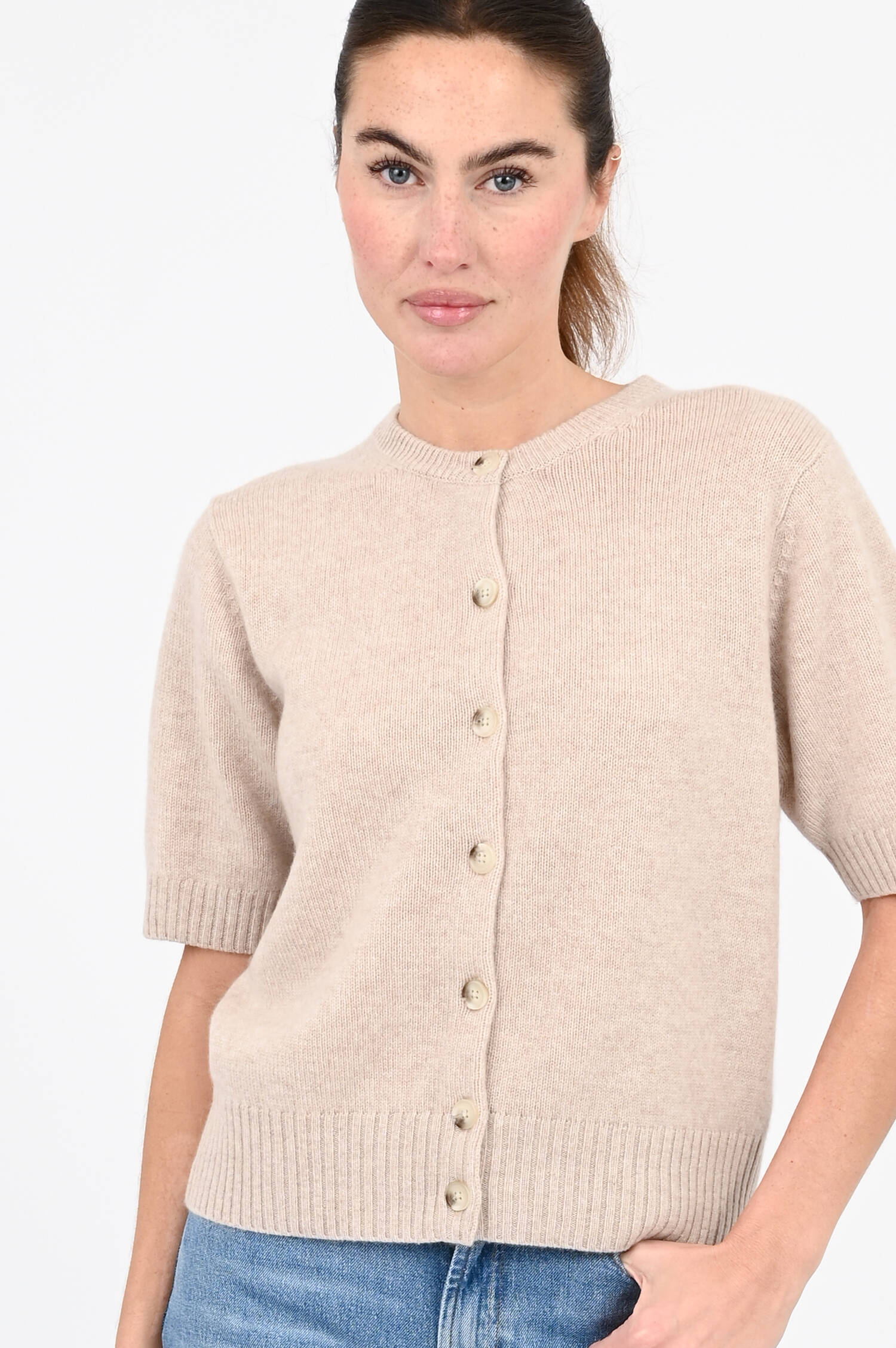 Cashmere-Strickweste in Natur