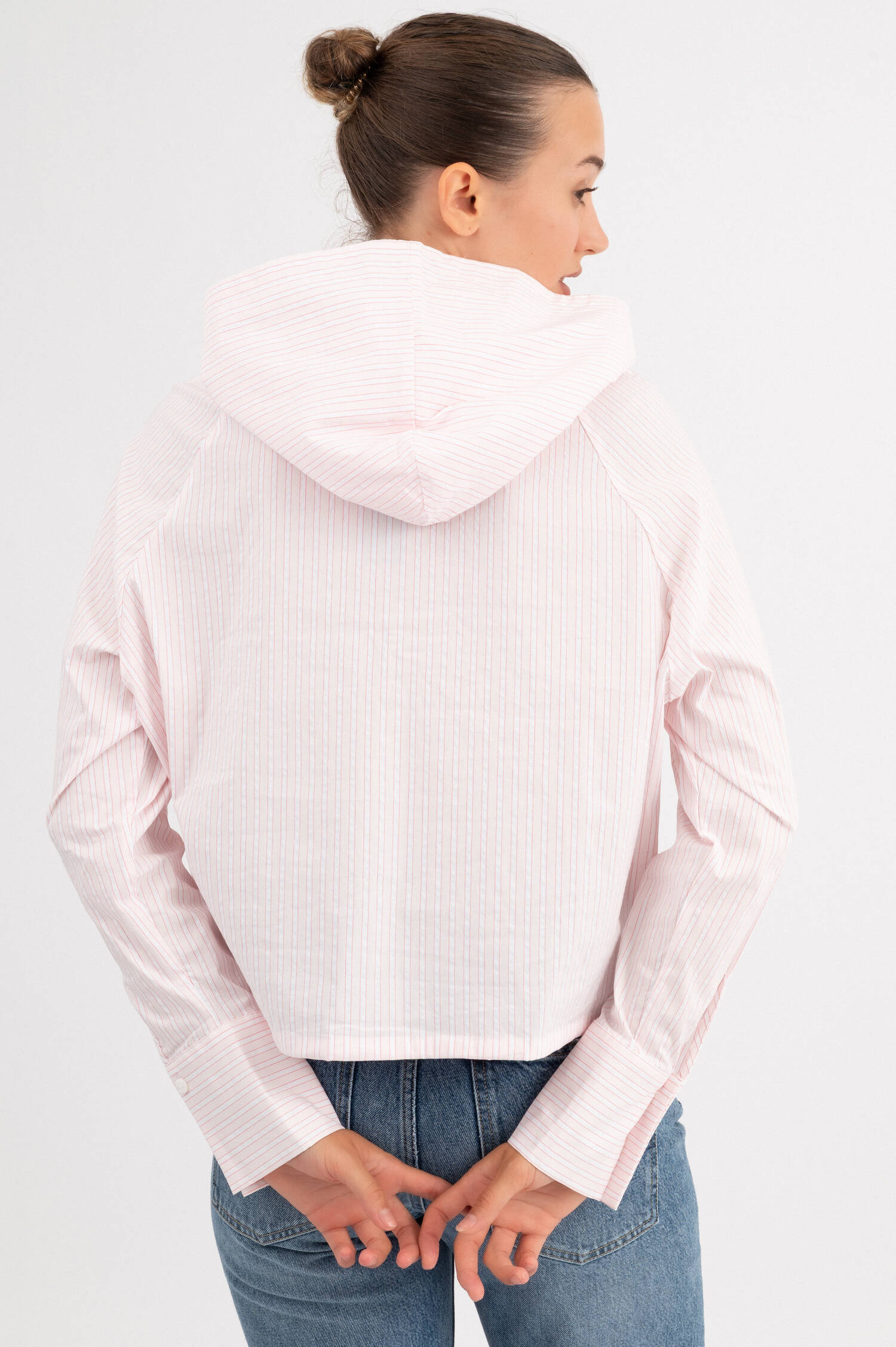 Hoodie Bluse in Rosa gestreift
