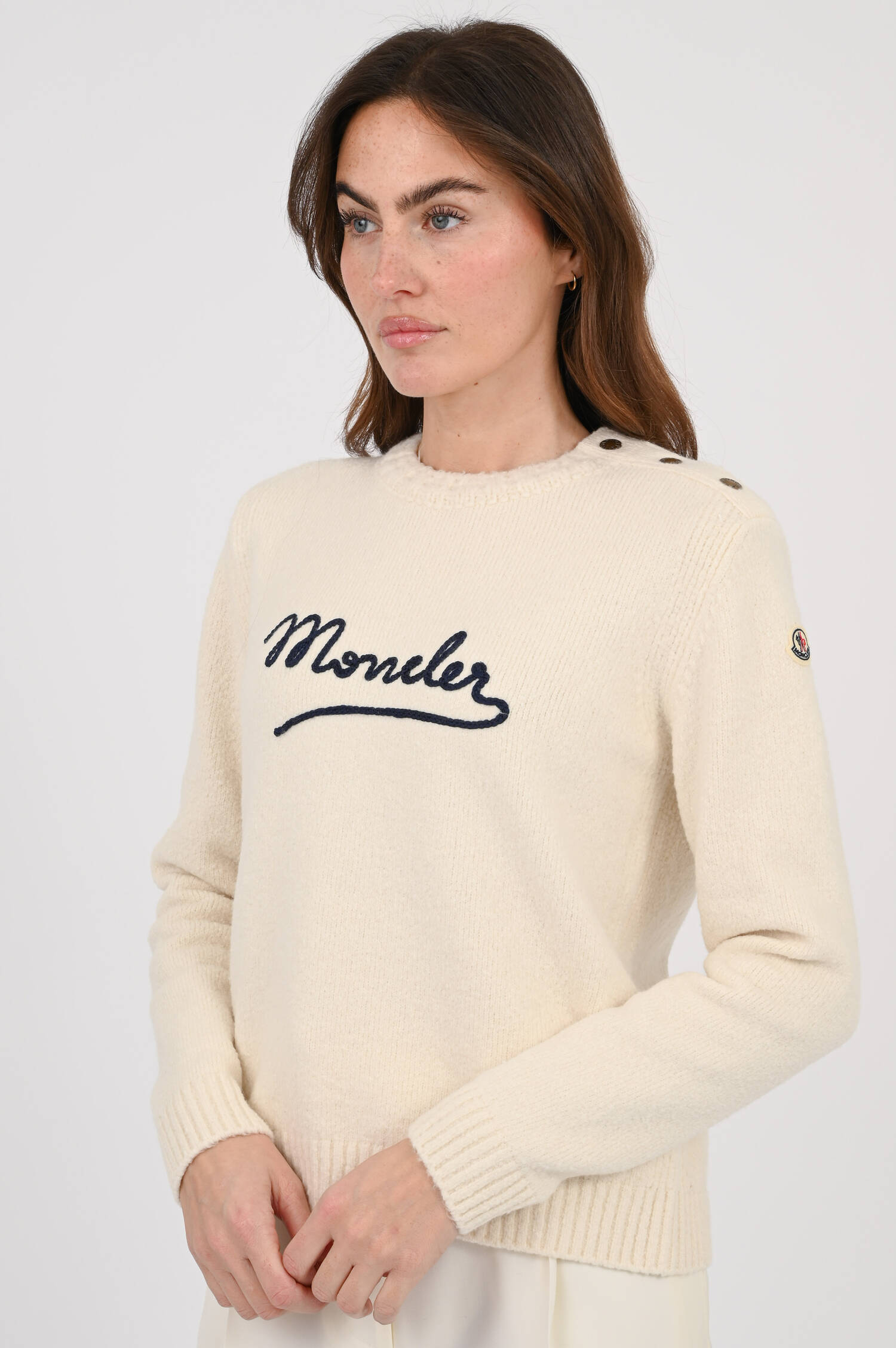 Strickpullover mit Logo Aufschrift in Natur