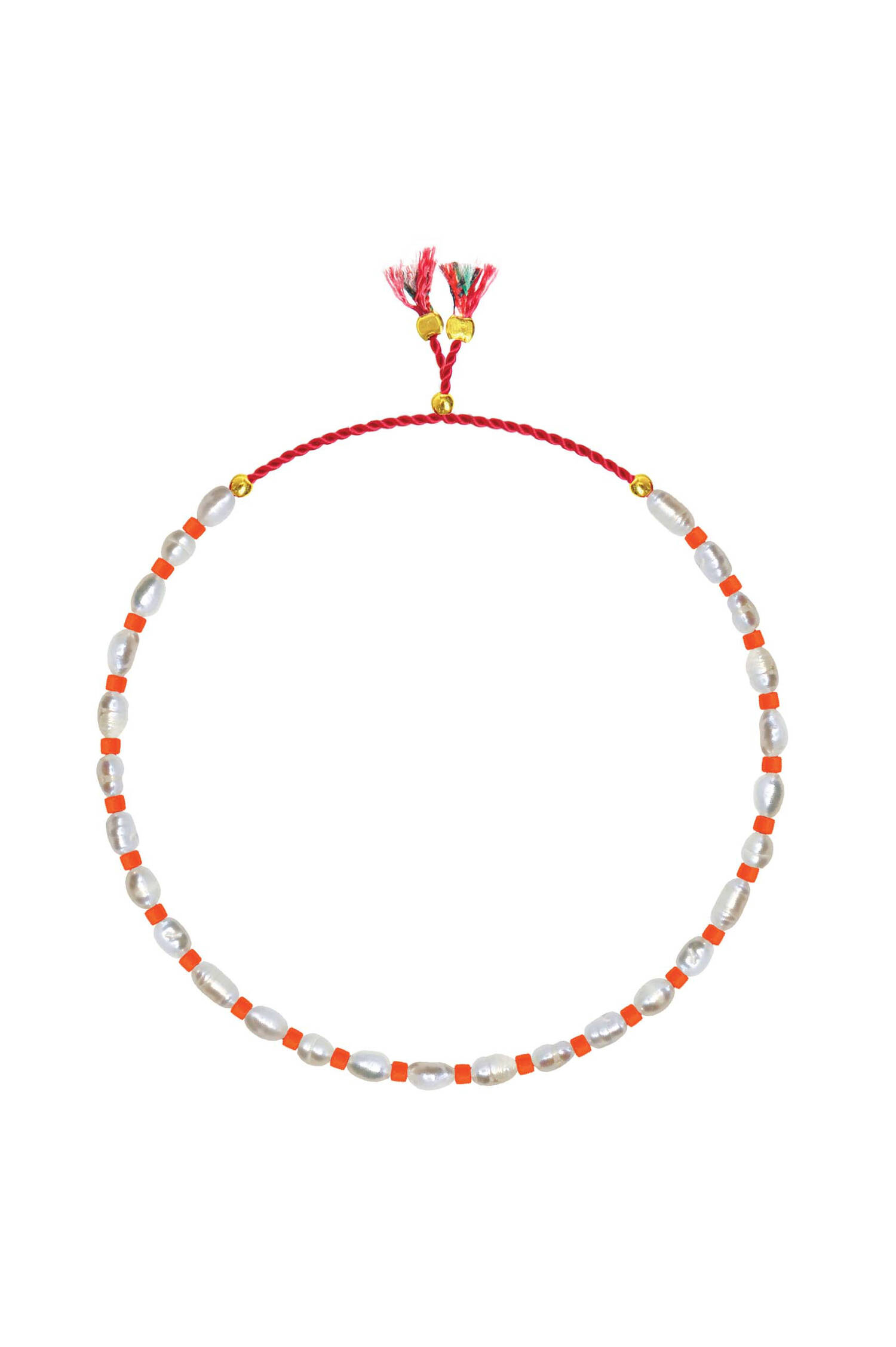 MINI FRESHWATER PEARL Halskette in Orange/Weiß