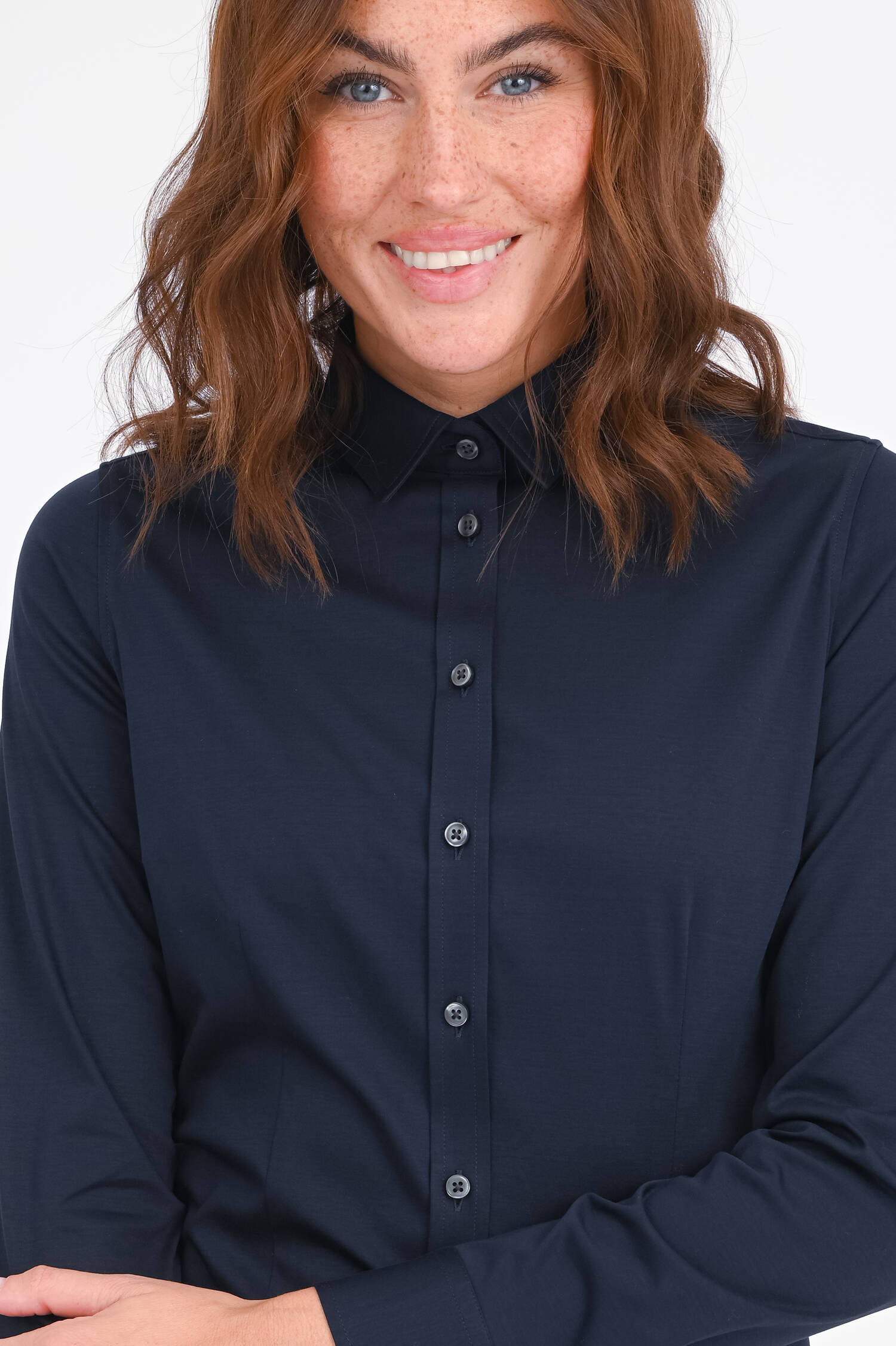 Taillierte Jersey-Bluse in Navy