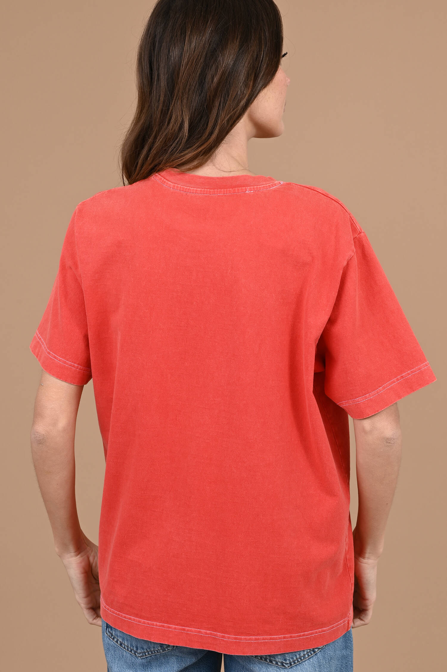 T-Shirt mit Herz Print in Lobsterrot