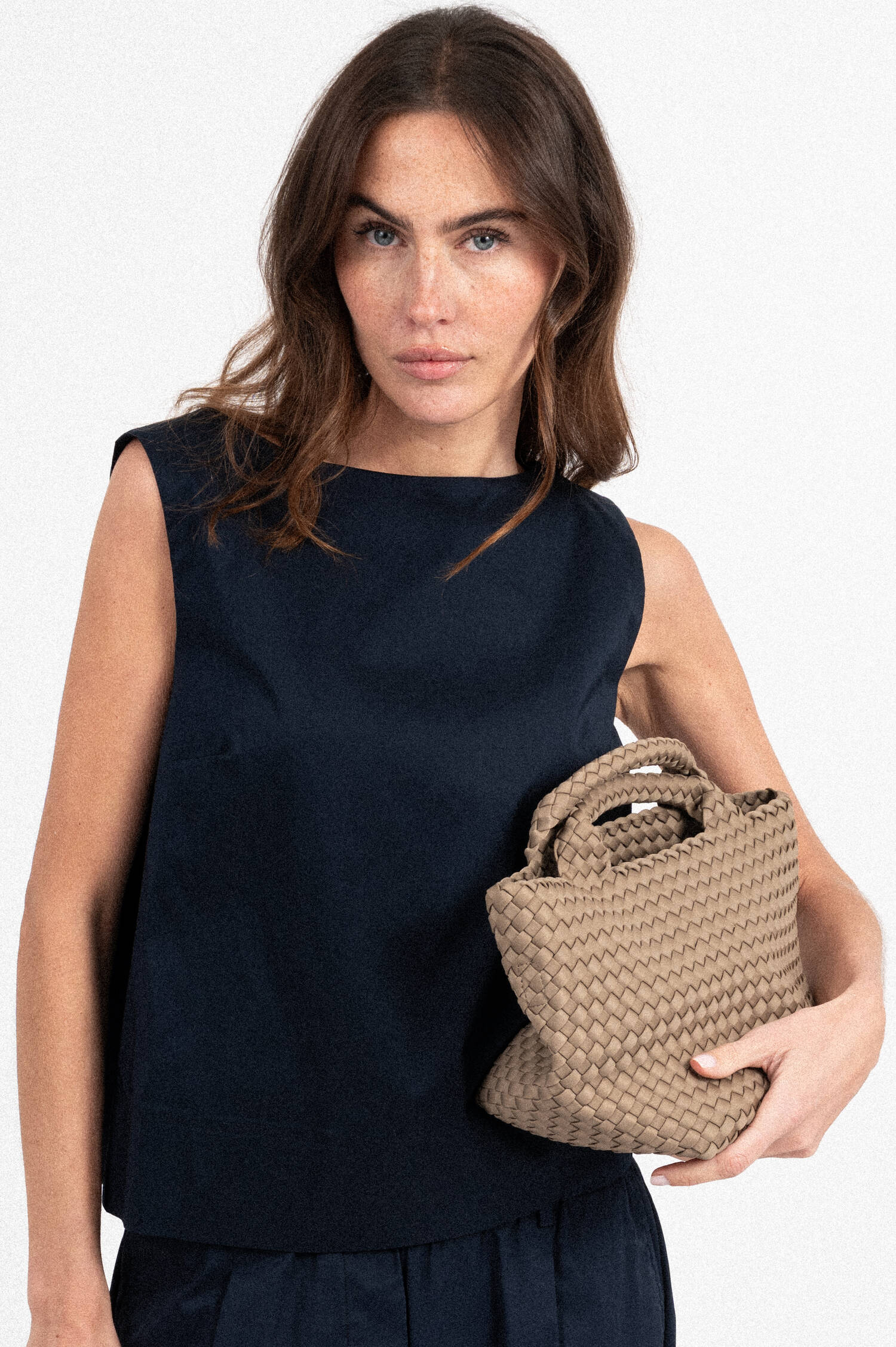 Blusentop mit Maschen-Detail in Navy