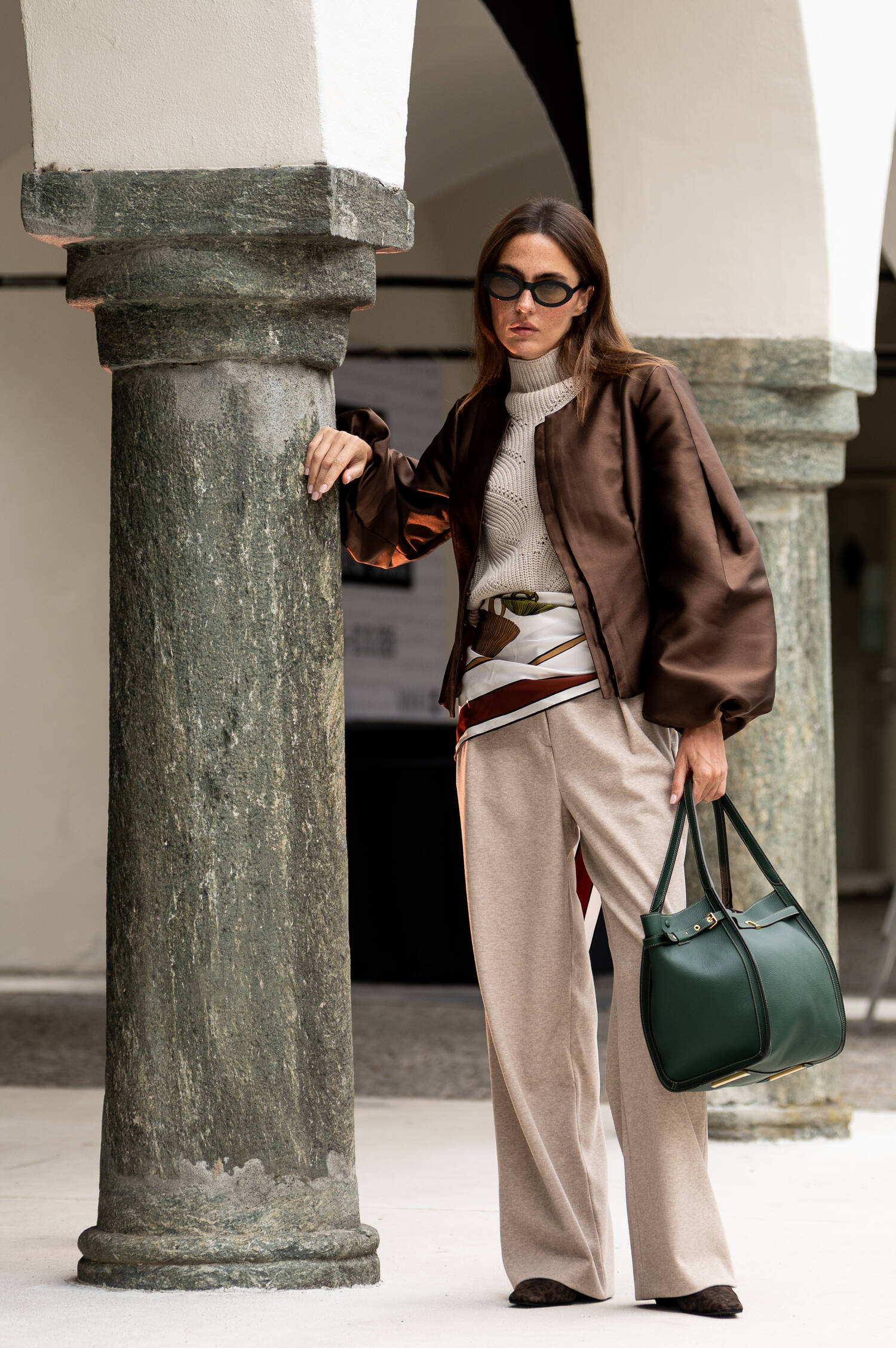 Bundfaltenhose in Beige meliert