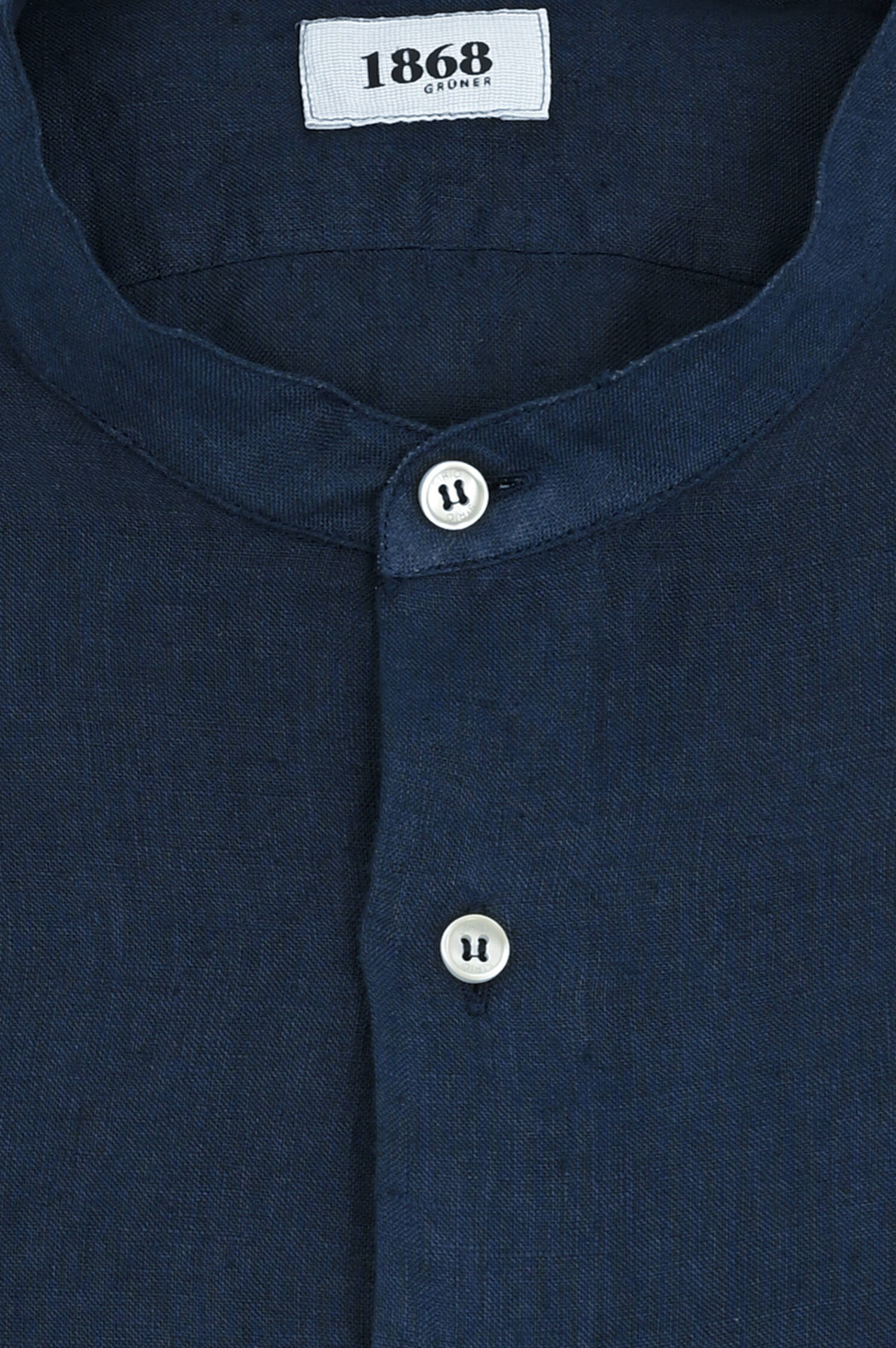 Leinenhemd mit Stehkragen in Navy