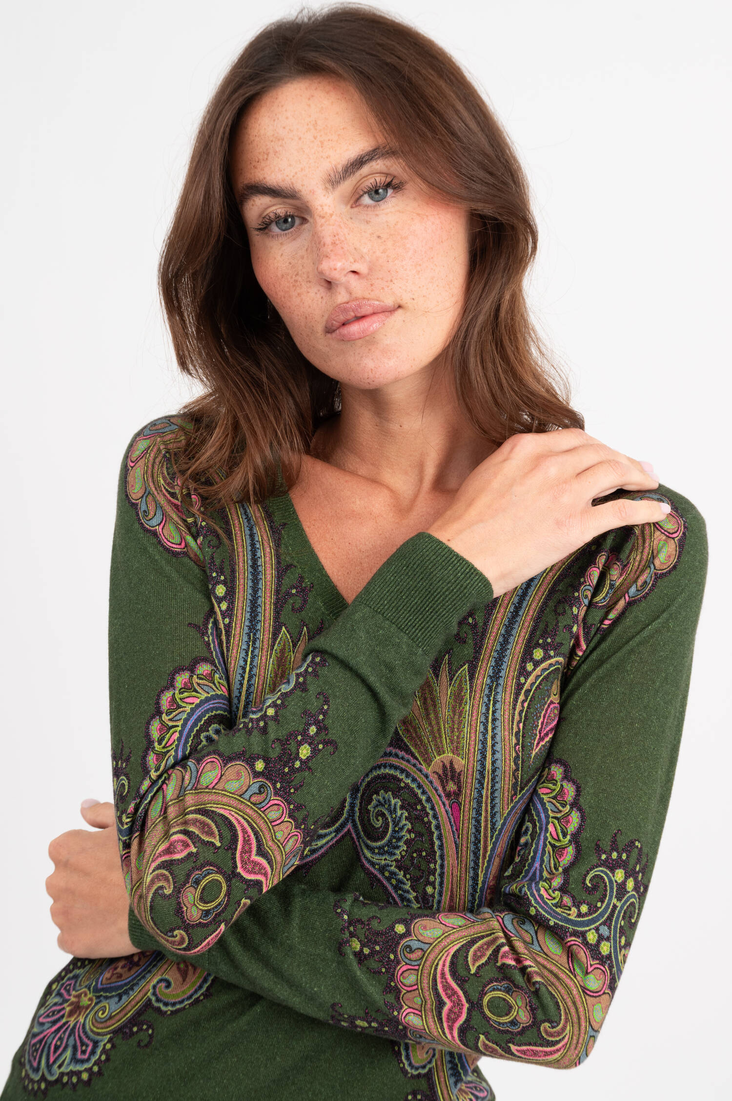 Pullover mit Paisley Print in Dunkelgrün