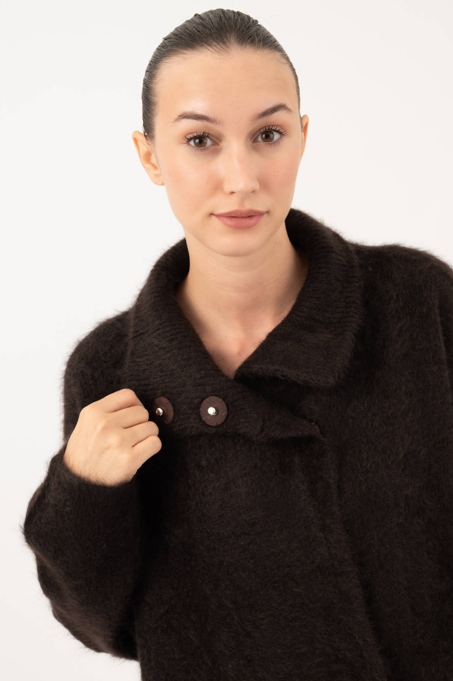 Cardigan mit Stehkragen in Braun