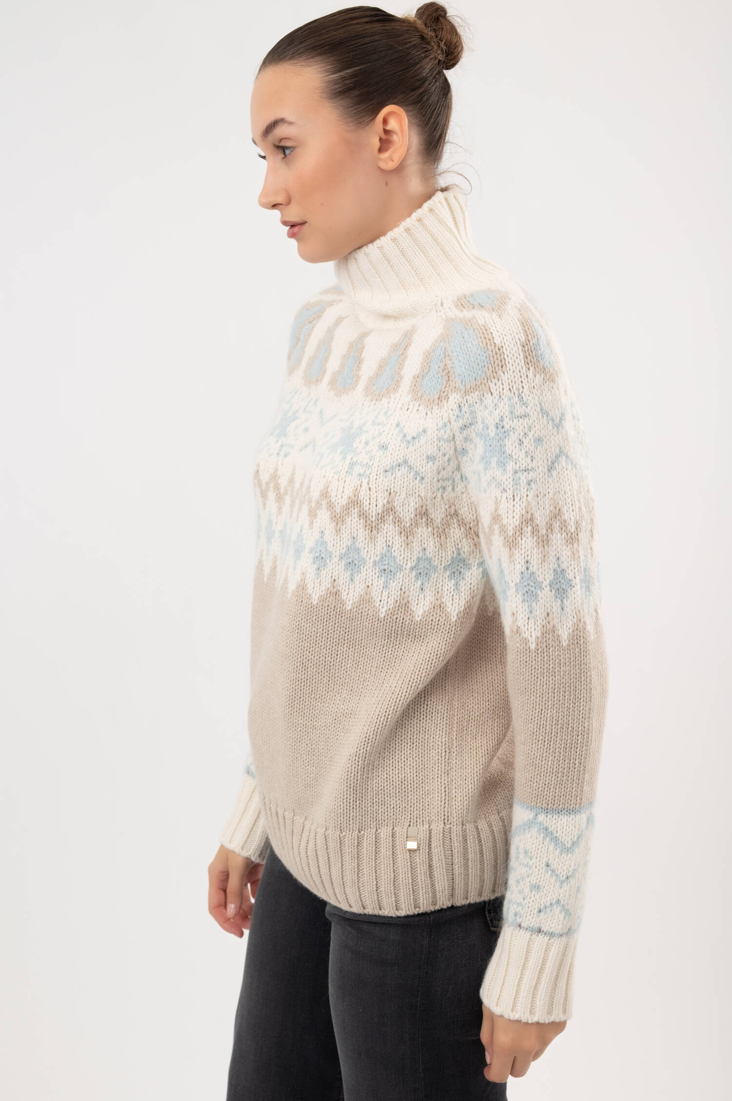 Woll-Cashmere-Pullover mit Norwegermuster in Natur Woll-Cashmere-Pullover mit Norwegermuster in Natur