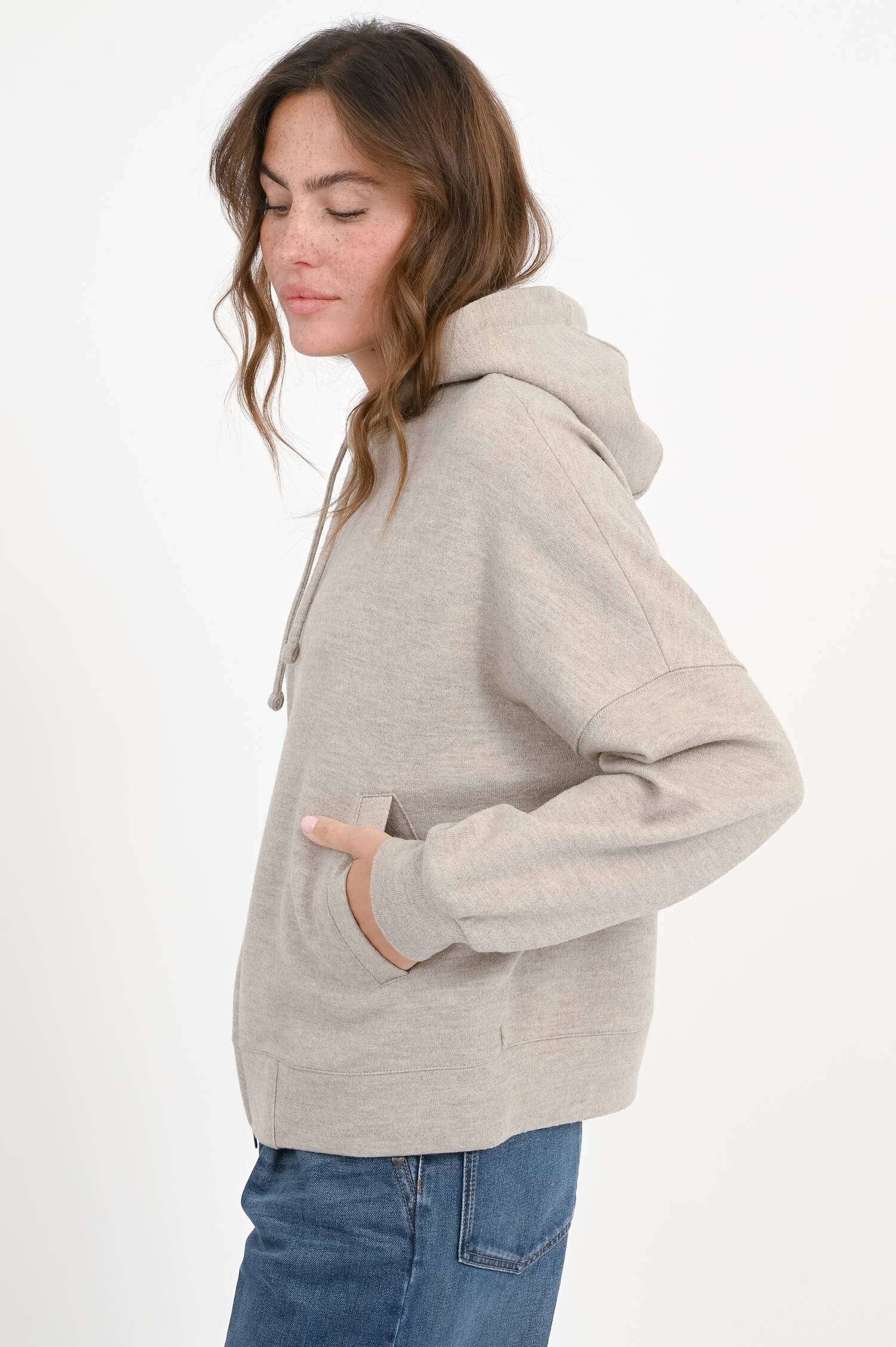 Sweatshirt-Jacke aus Wolle in Sandy Beige Sweatshirt-Jacke aus Wolle in Sandy Beige