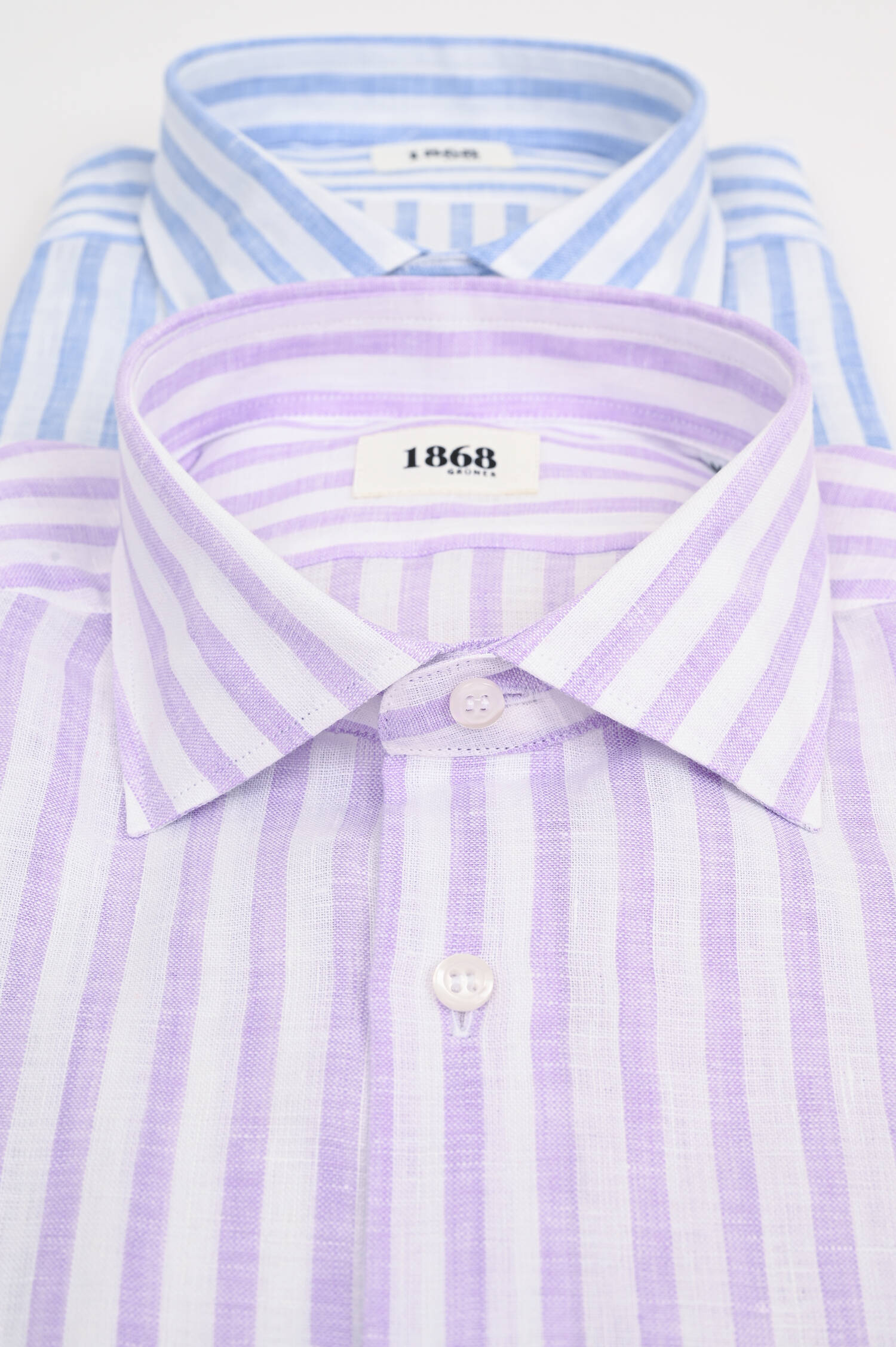 Leinenhemd mit breiten Streifen in Flieder/Weiß