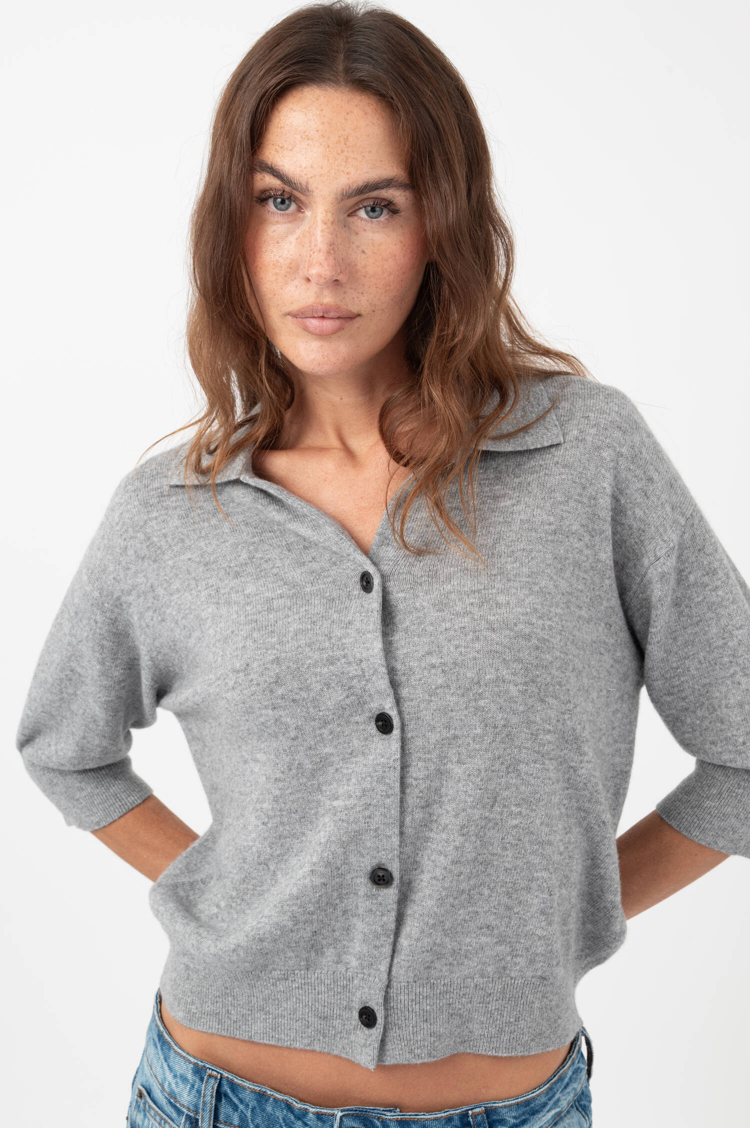 Polo-Cardigan MELINA in Grau meliert