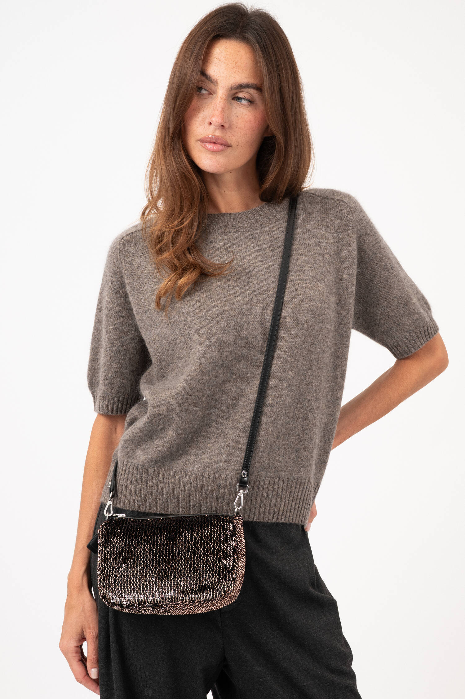 Pailletten-Clutch NORA SMALL in Braun