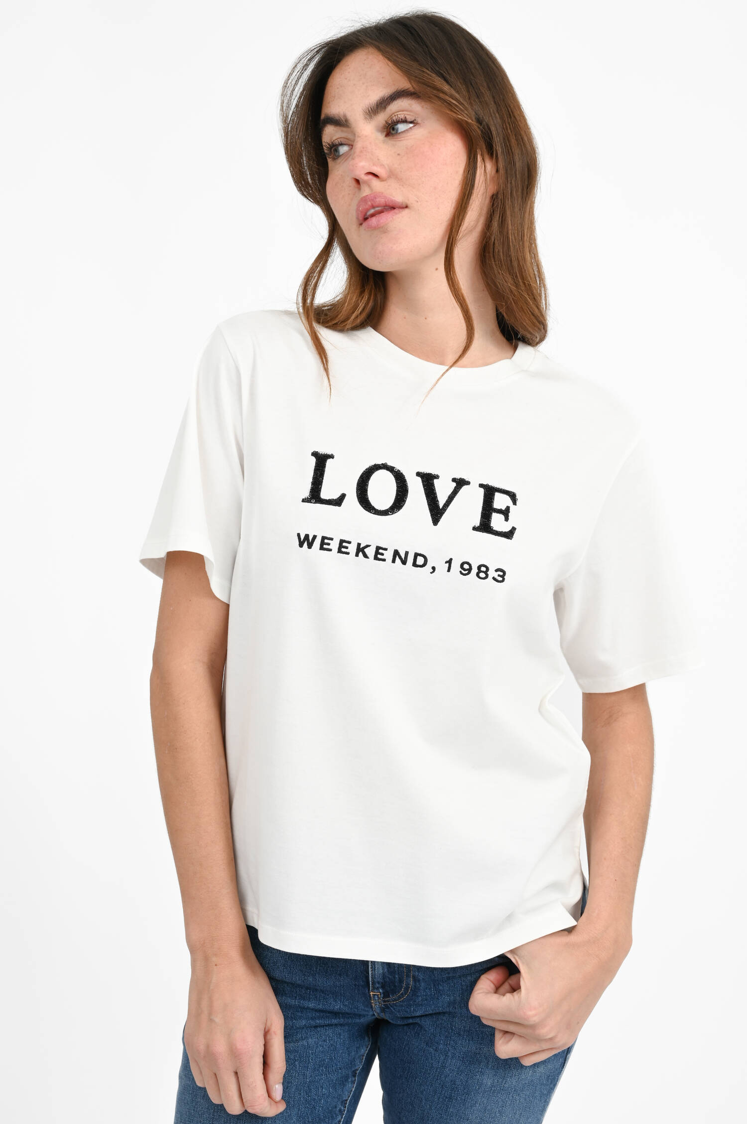 T-Shirt AGILE mit Love-Print in Weiß