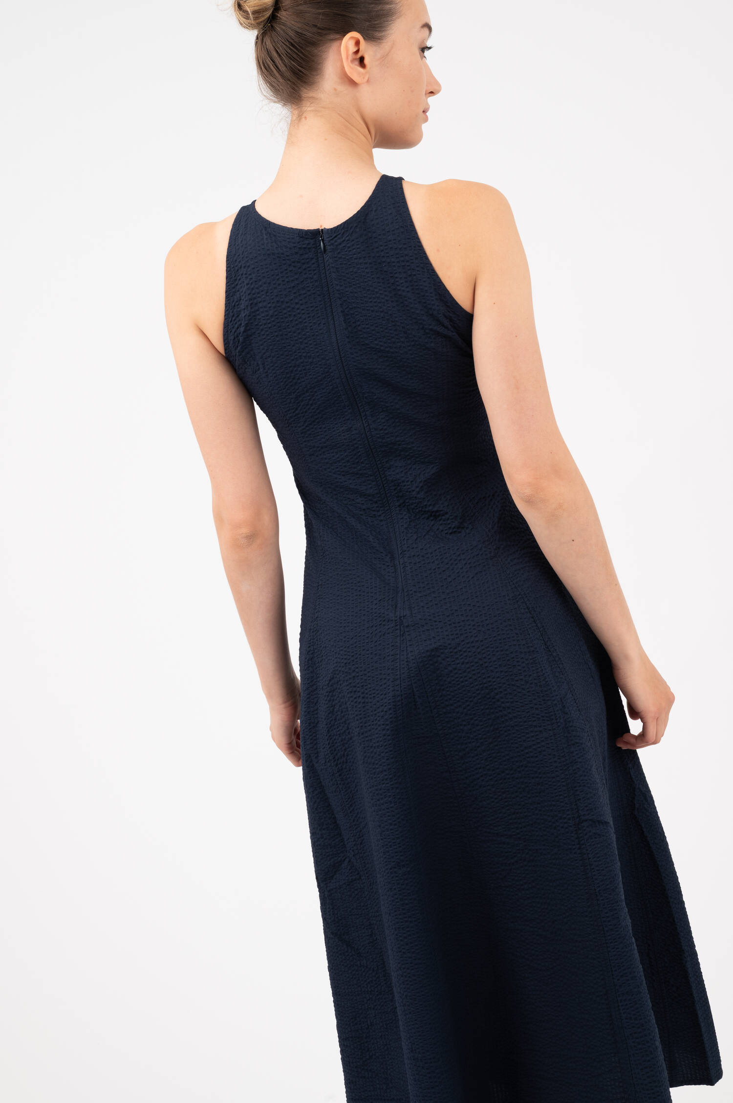 Seersucker Kleid in Navy