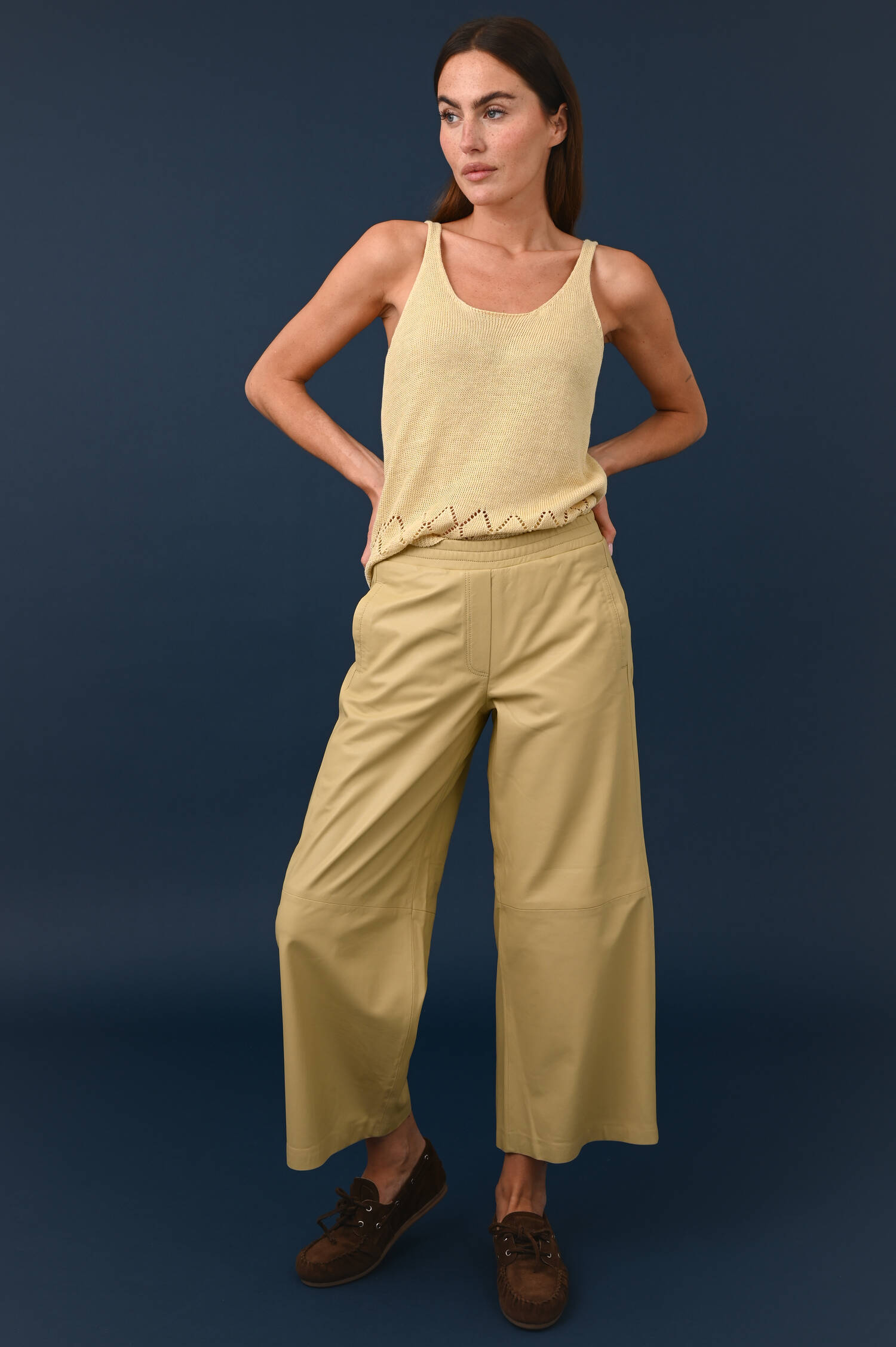 Nappaschlupflederhose in Beige