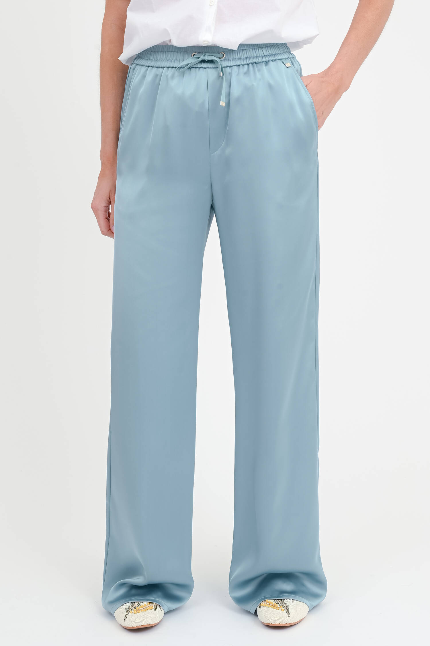 Hose in Satin-Optik in Azzuro Minerale