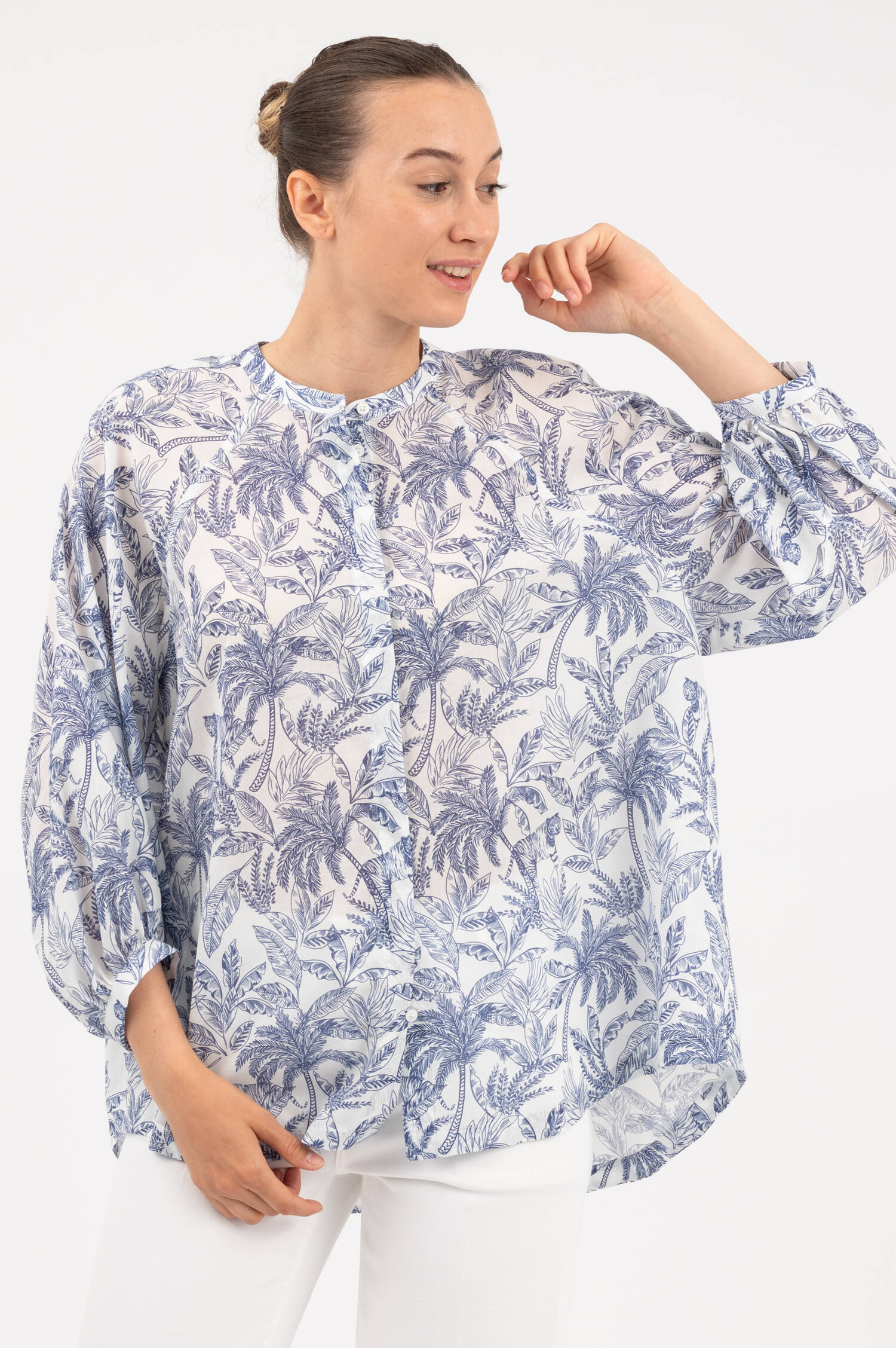 Bluse PALME in Weiß/Blau