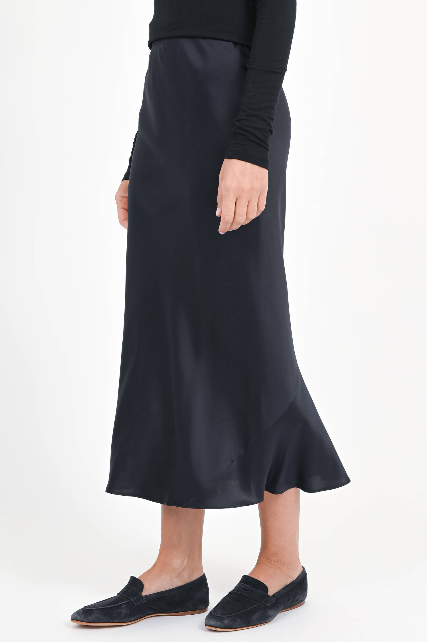 Midi Rock aus Seide in Dark Navy