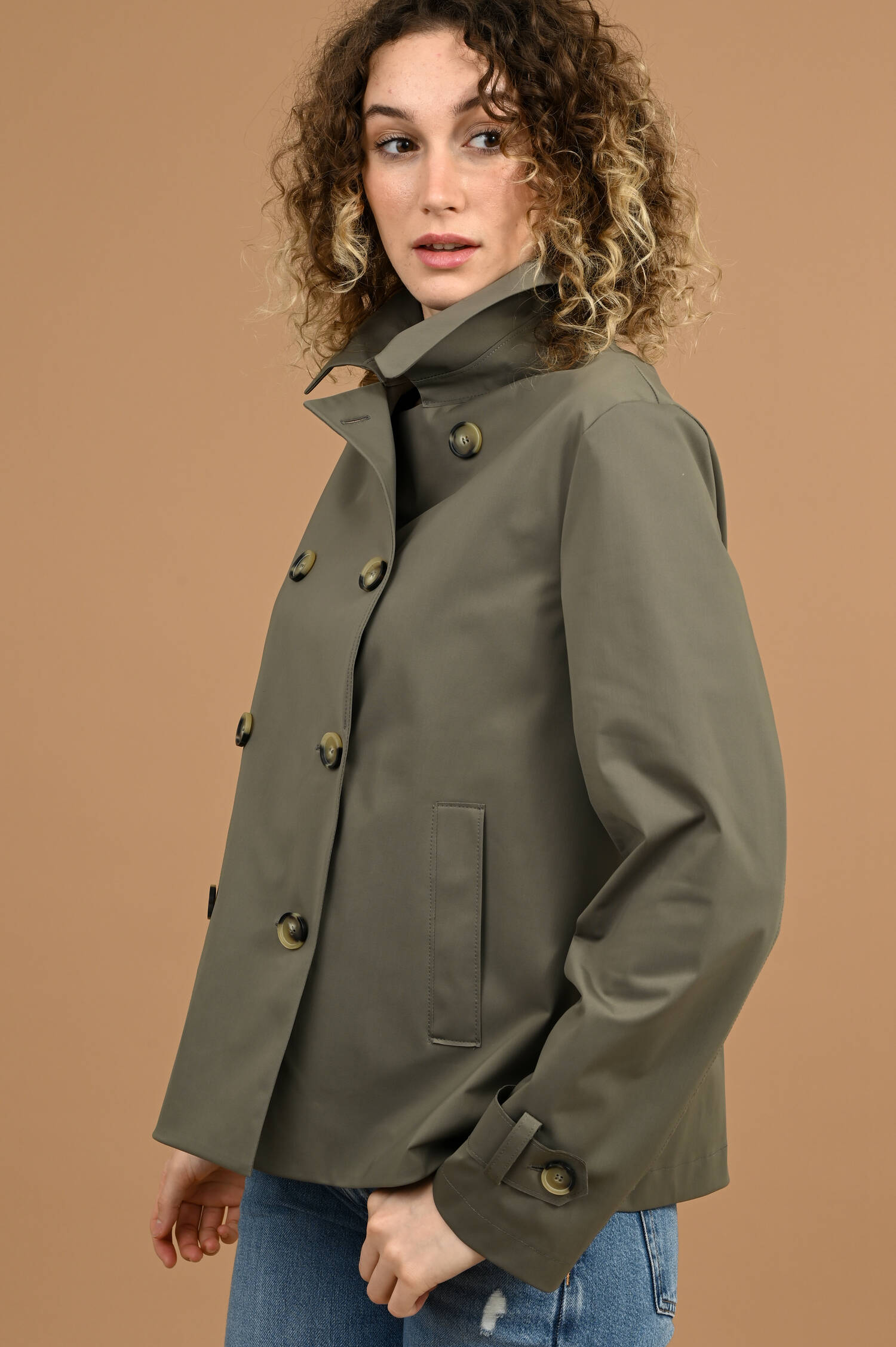 Cropped Trenchcoat in Hunting Grün