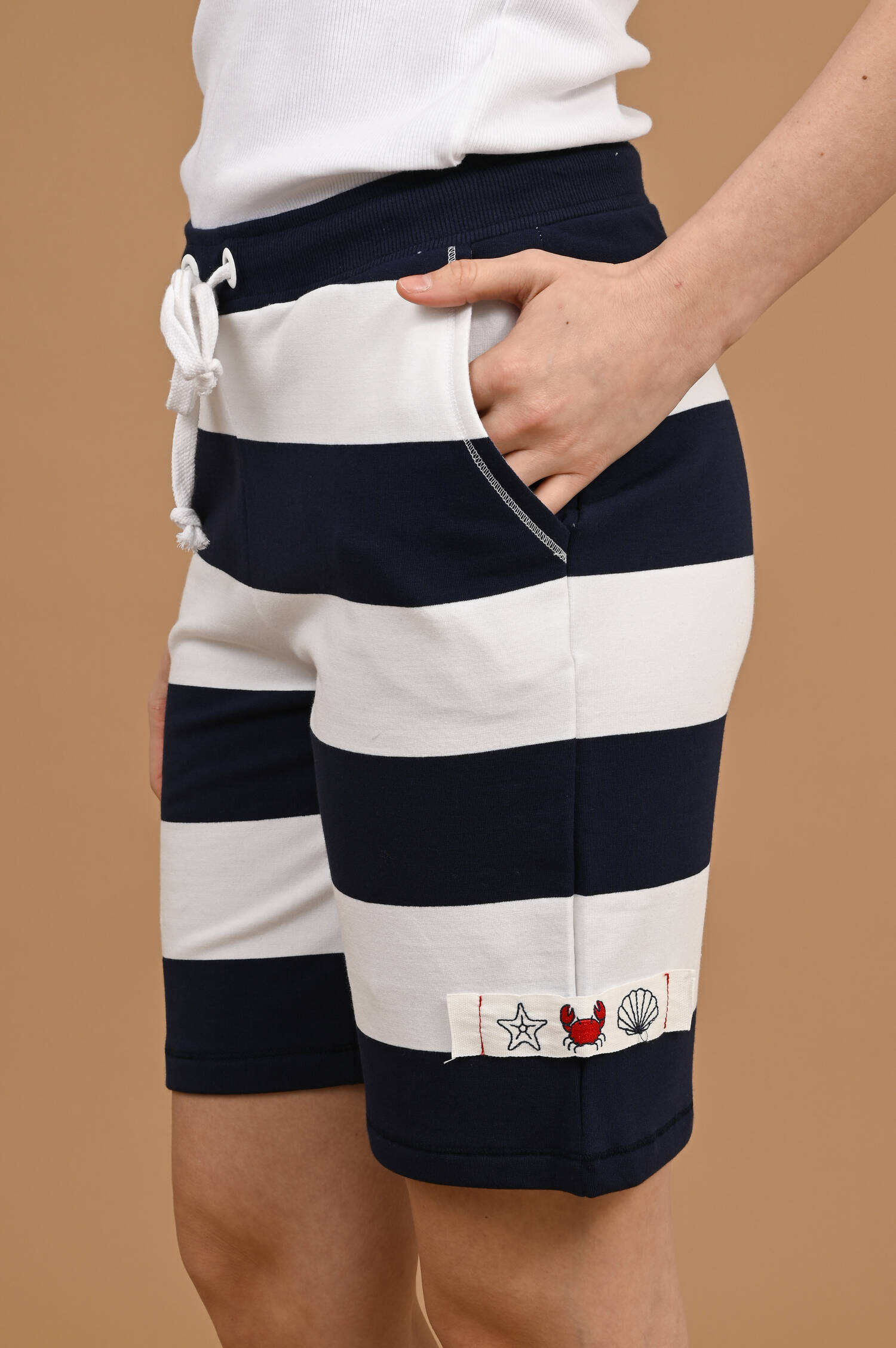 Bermuda Sweathose in Blau/Weiß gestreift