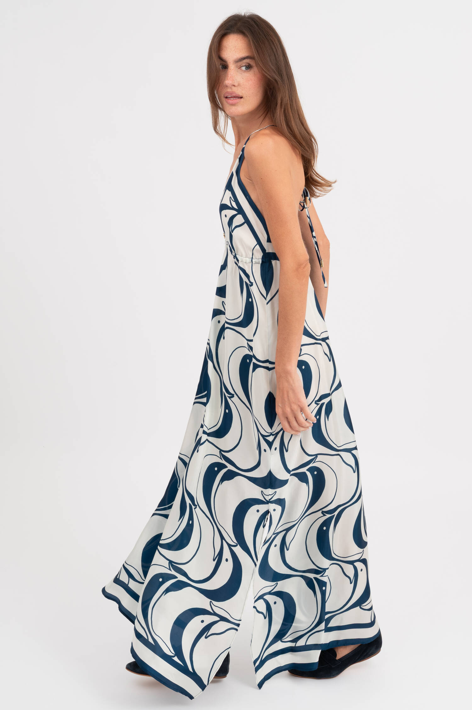Maxikleid mit Fischprint in Blau