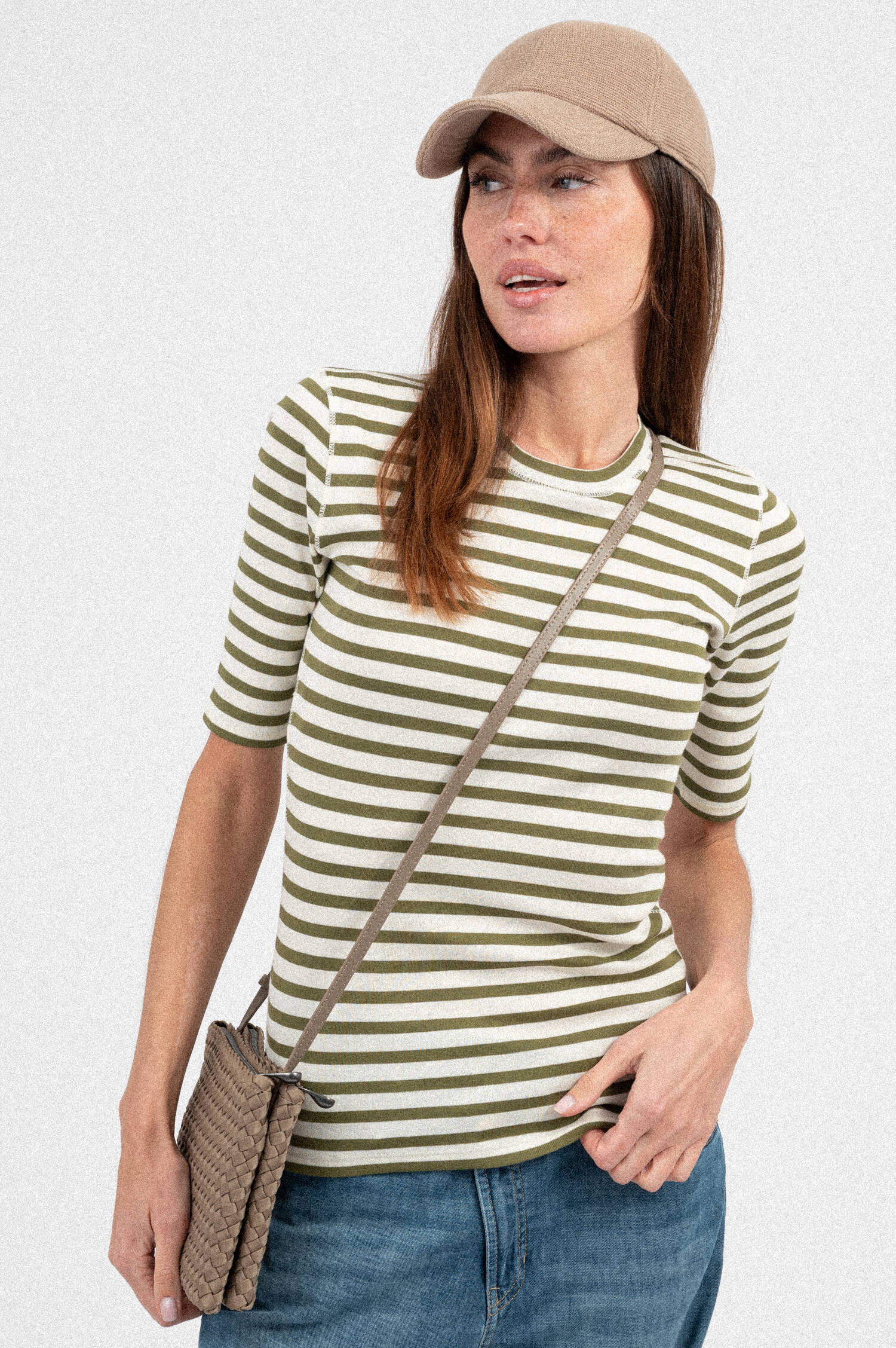 Gestreiftes Basic Shirt in Grün/Weiß