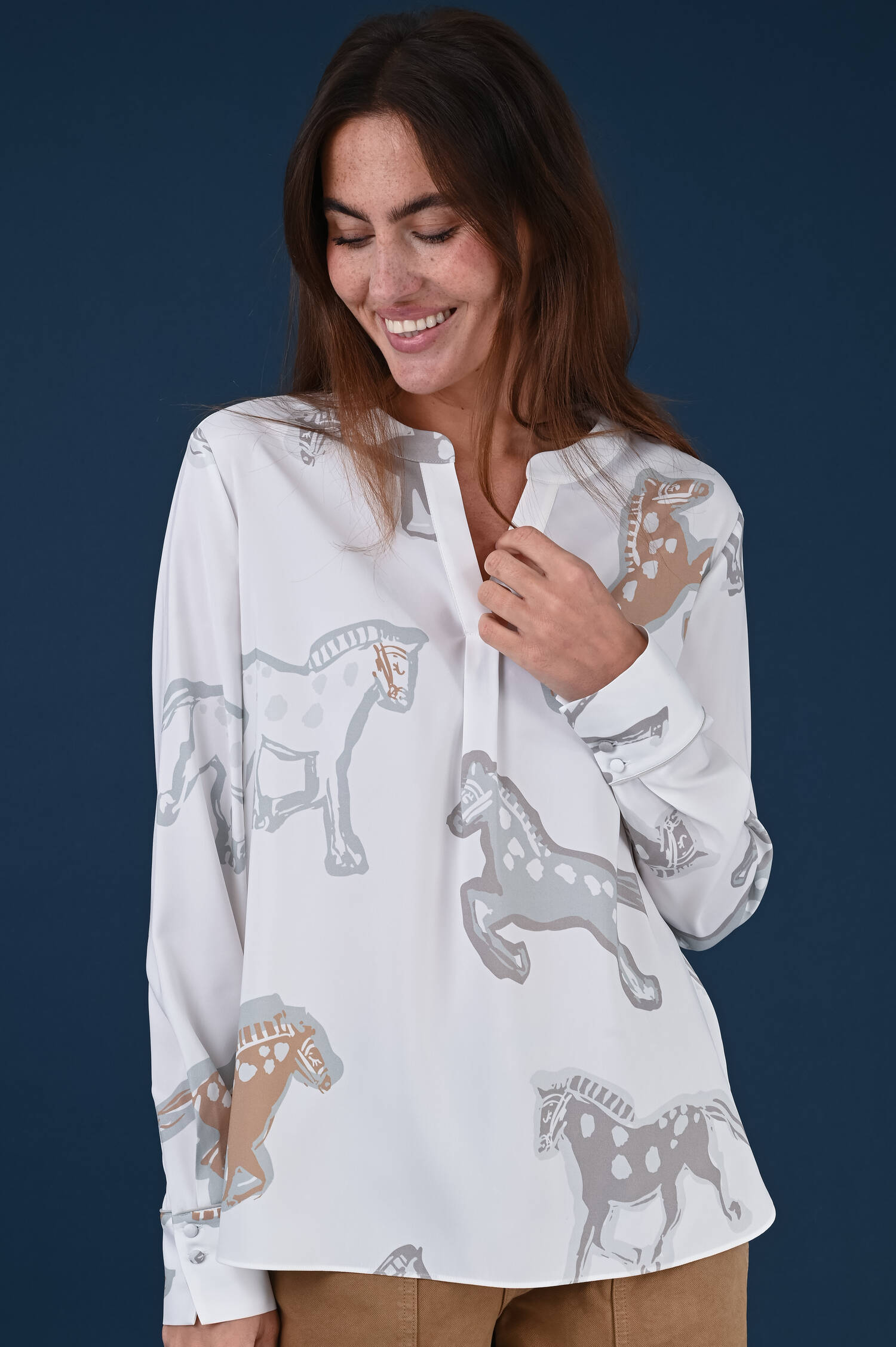 Seidenmix Schlupfbluse in Weiß gemustert