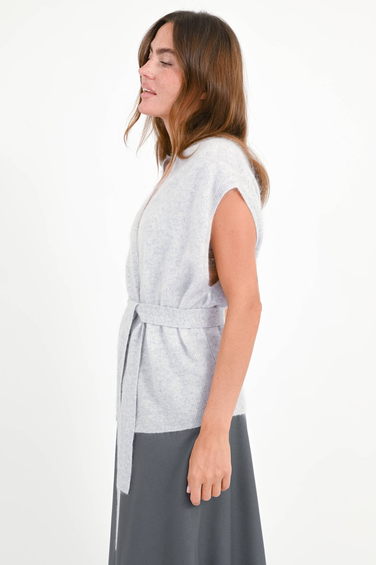 Cashmere Jacke mit Bindegürtel in Hellgrau