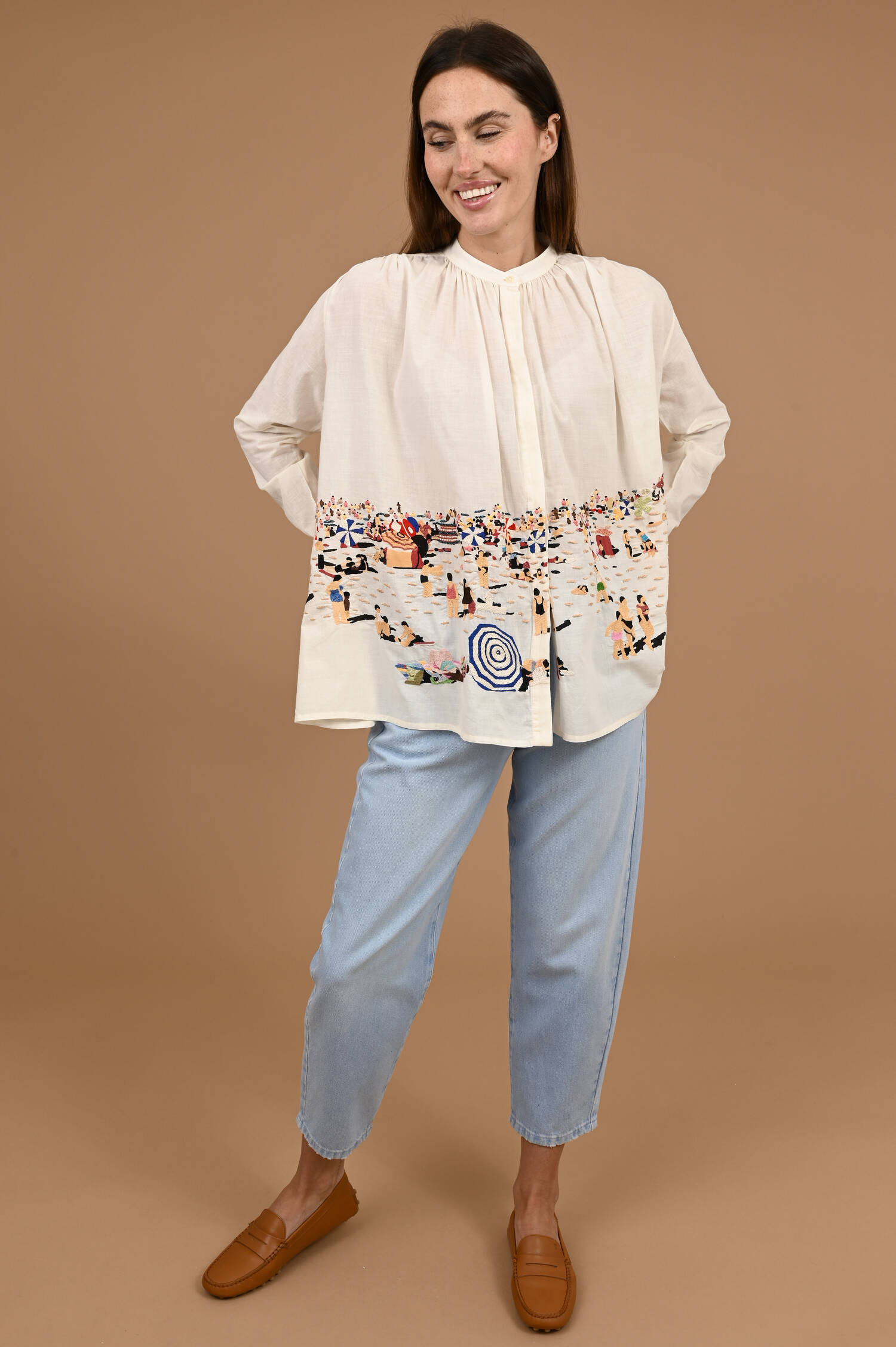 Bluse NATHALIE mit Strandaufstick in Naturbeige