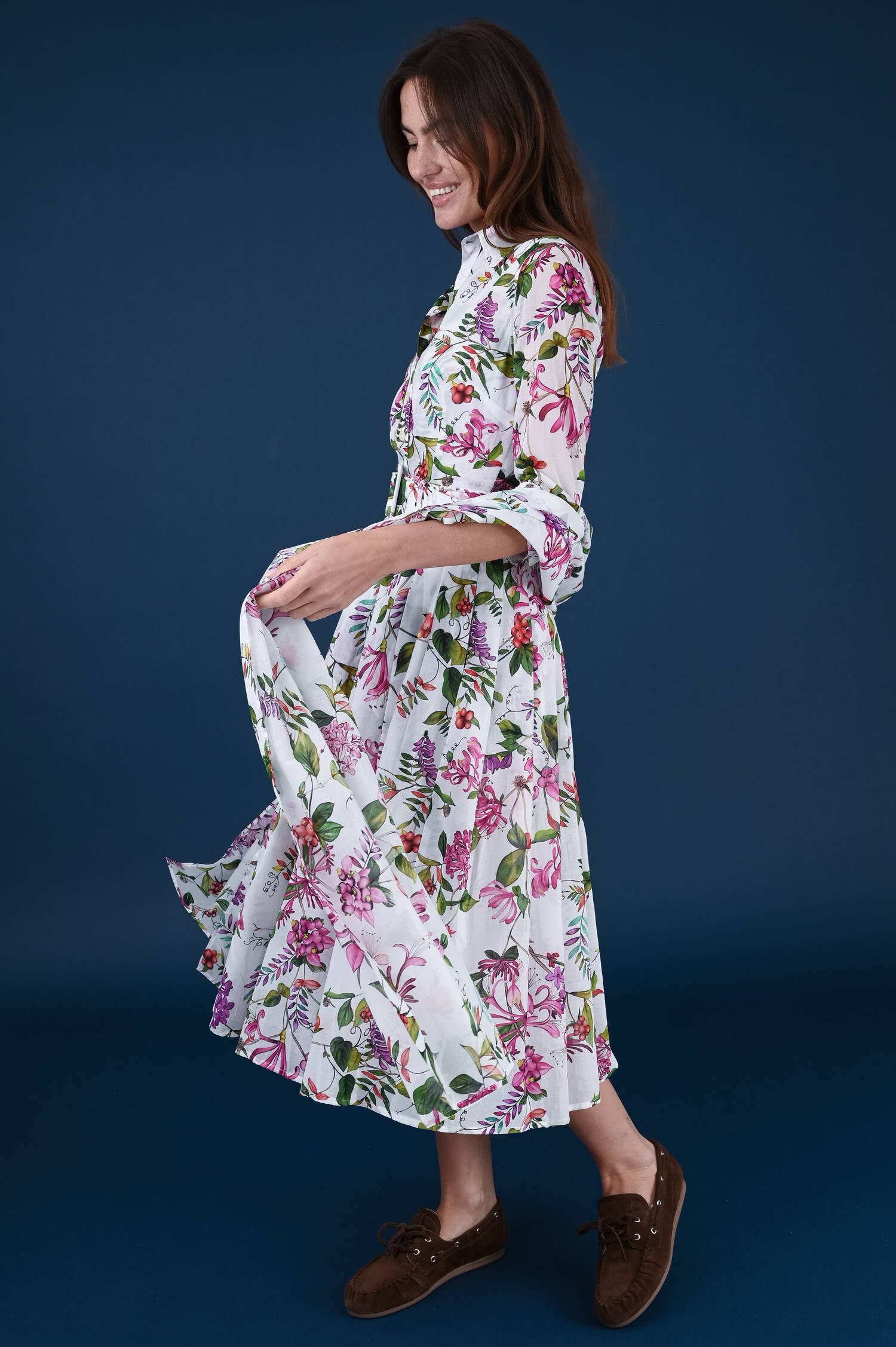 Kleid ASTER in Weiß/Pink gemustert