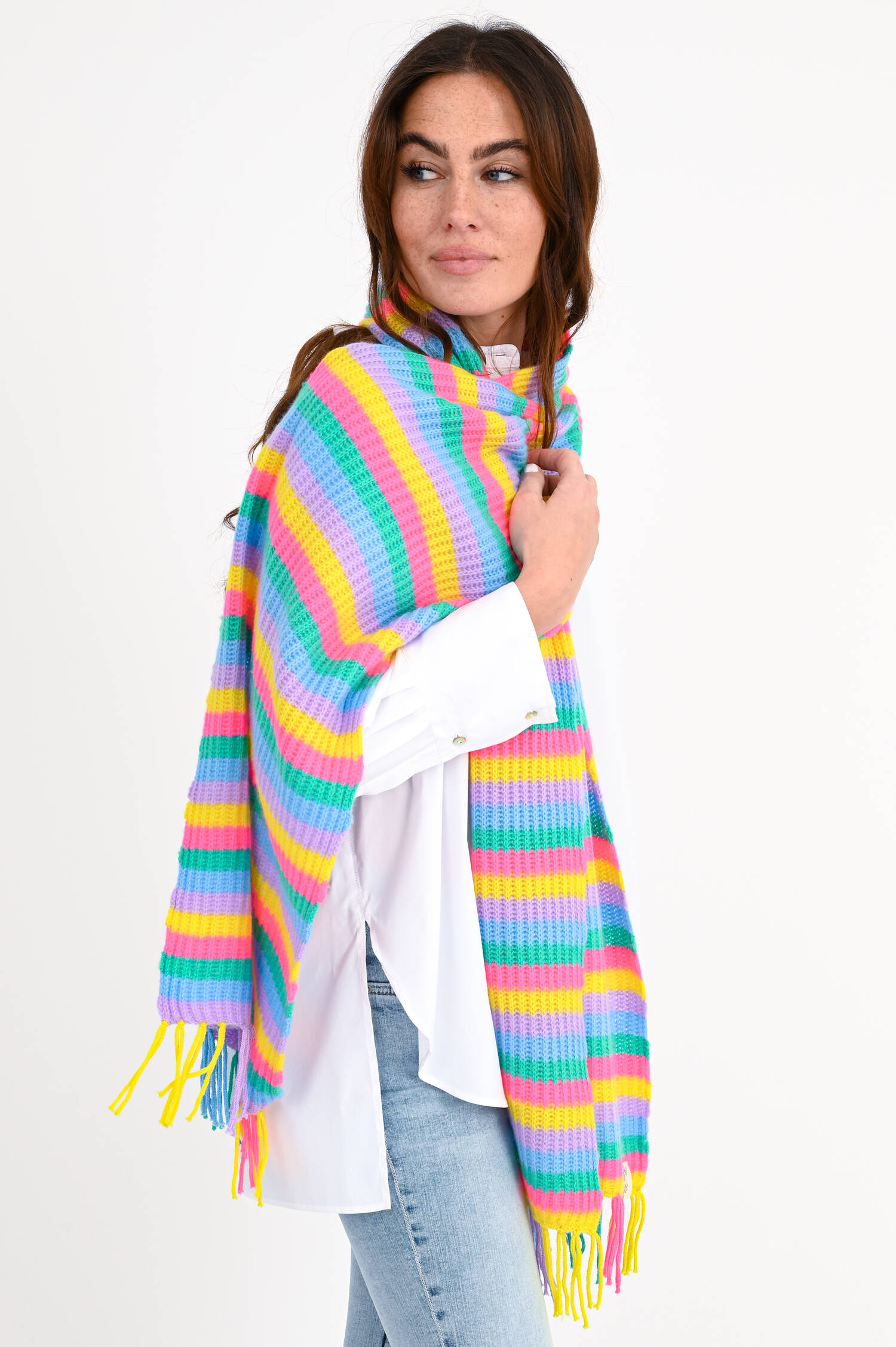 Gestreifter Cashmere-Schal in Multicolor