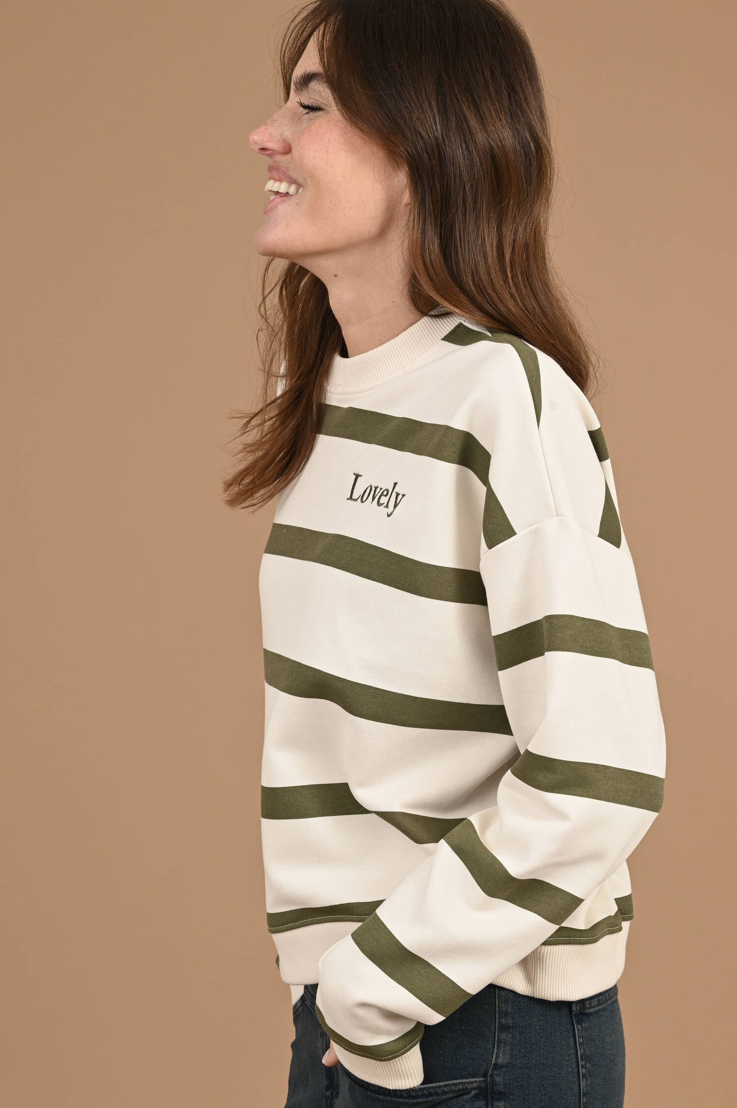 Ringelsweater LOVELY in Ecru/Khaki